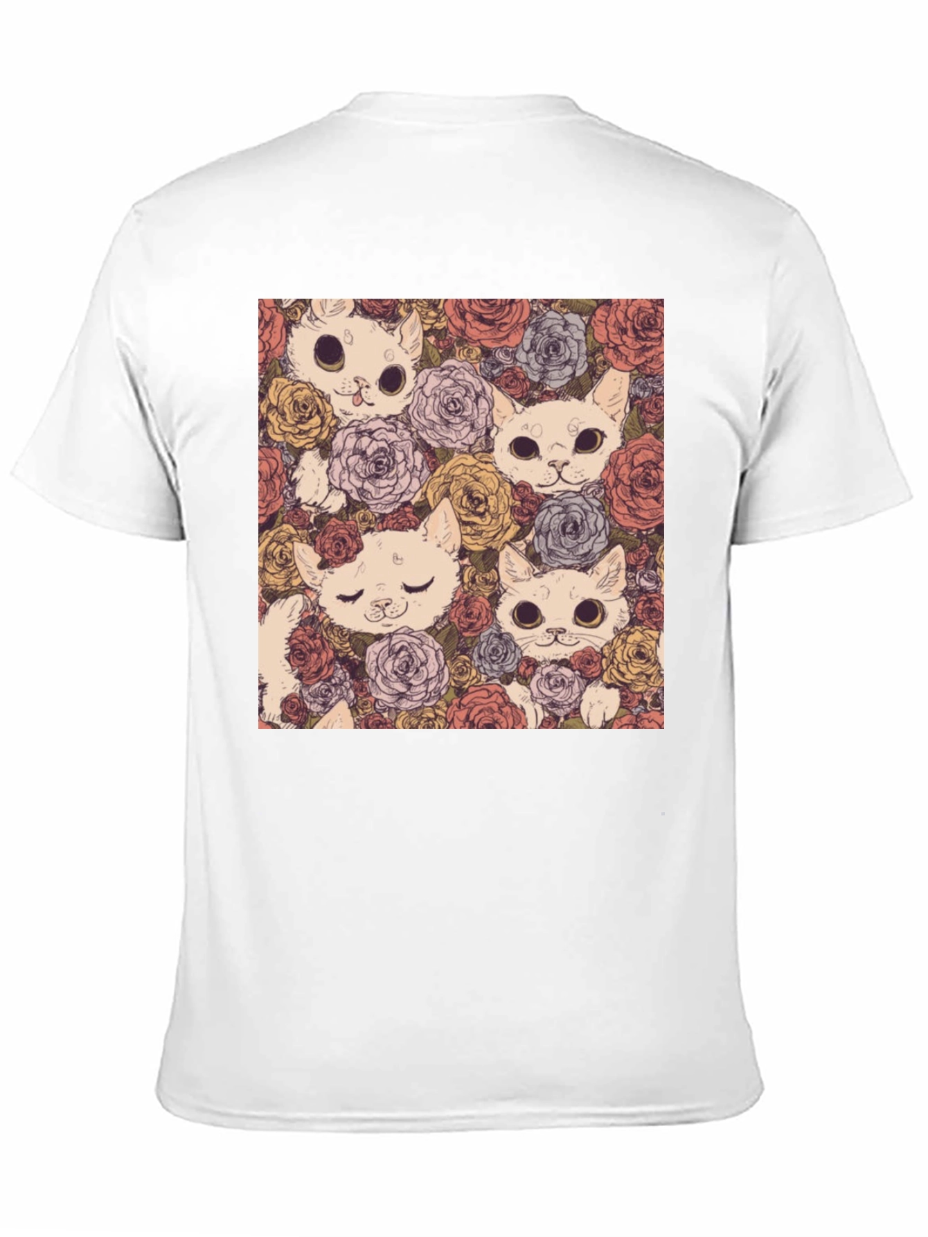 Black Floral Cat Print Black T-Shirt view 11