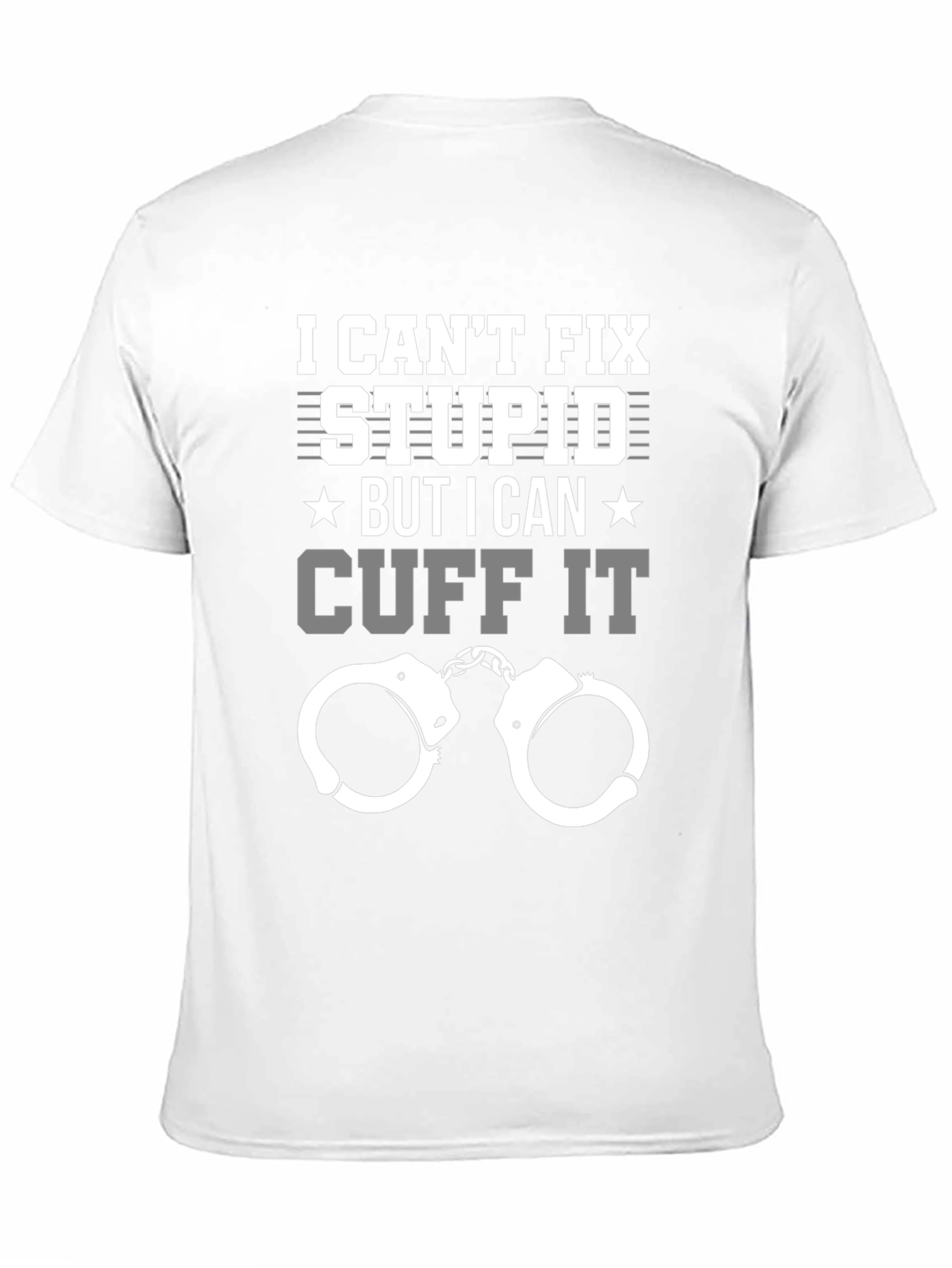 Black Funny Police T-Shirt - I Can't Fix Stupid Cuff It Tee view 11
