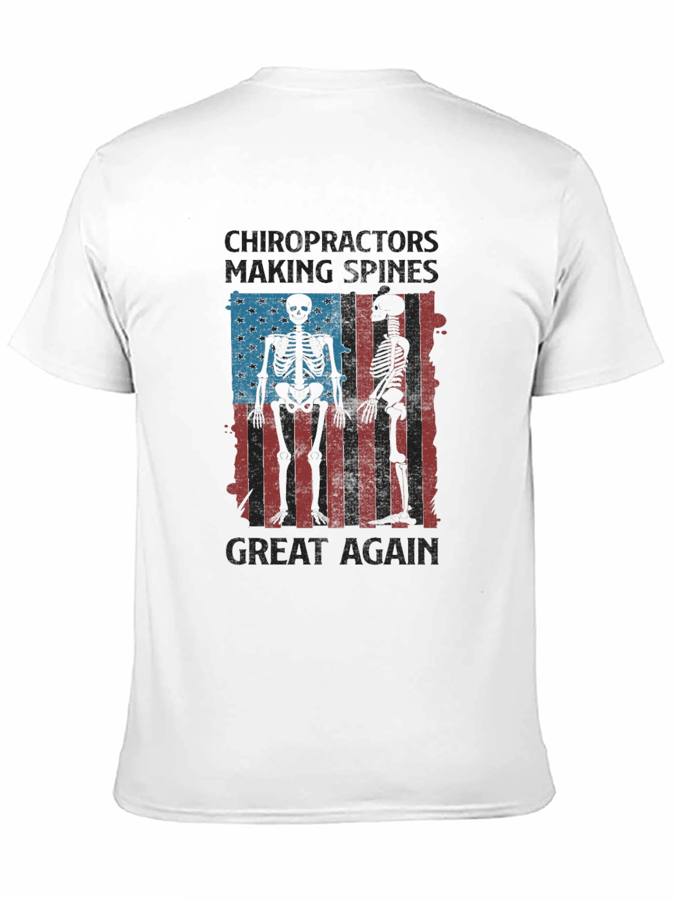 Black Chiropractor Skeleton American Flag T-Shirt view 11