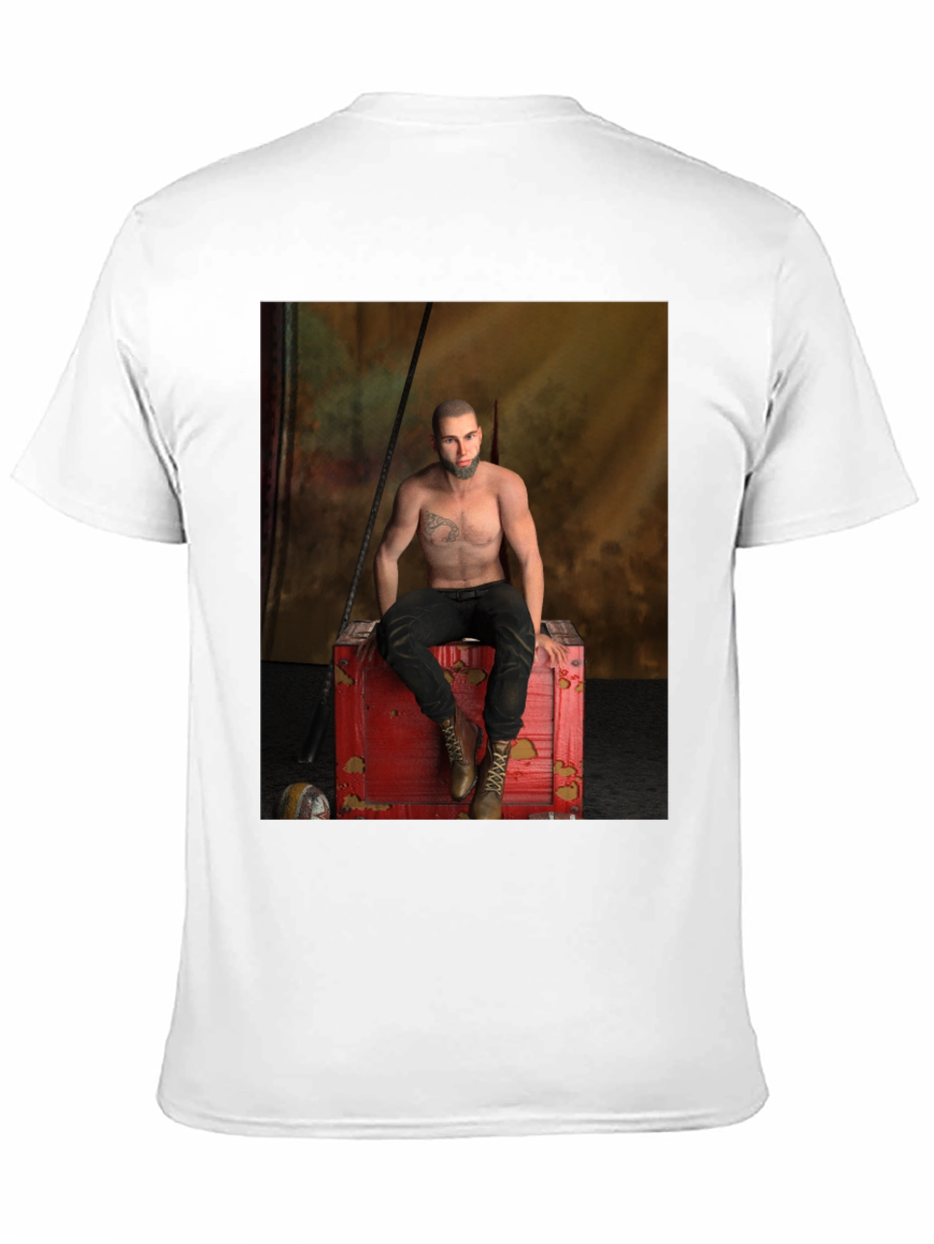 Black Men's Black Graphic T-Shirt - Tattoo Chest Man on Red Box view 11