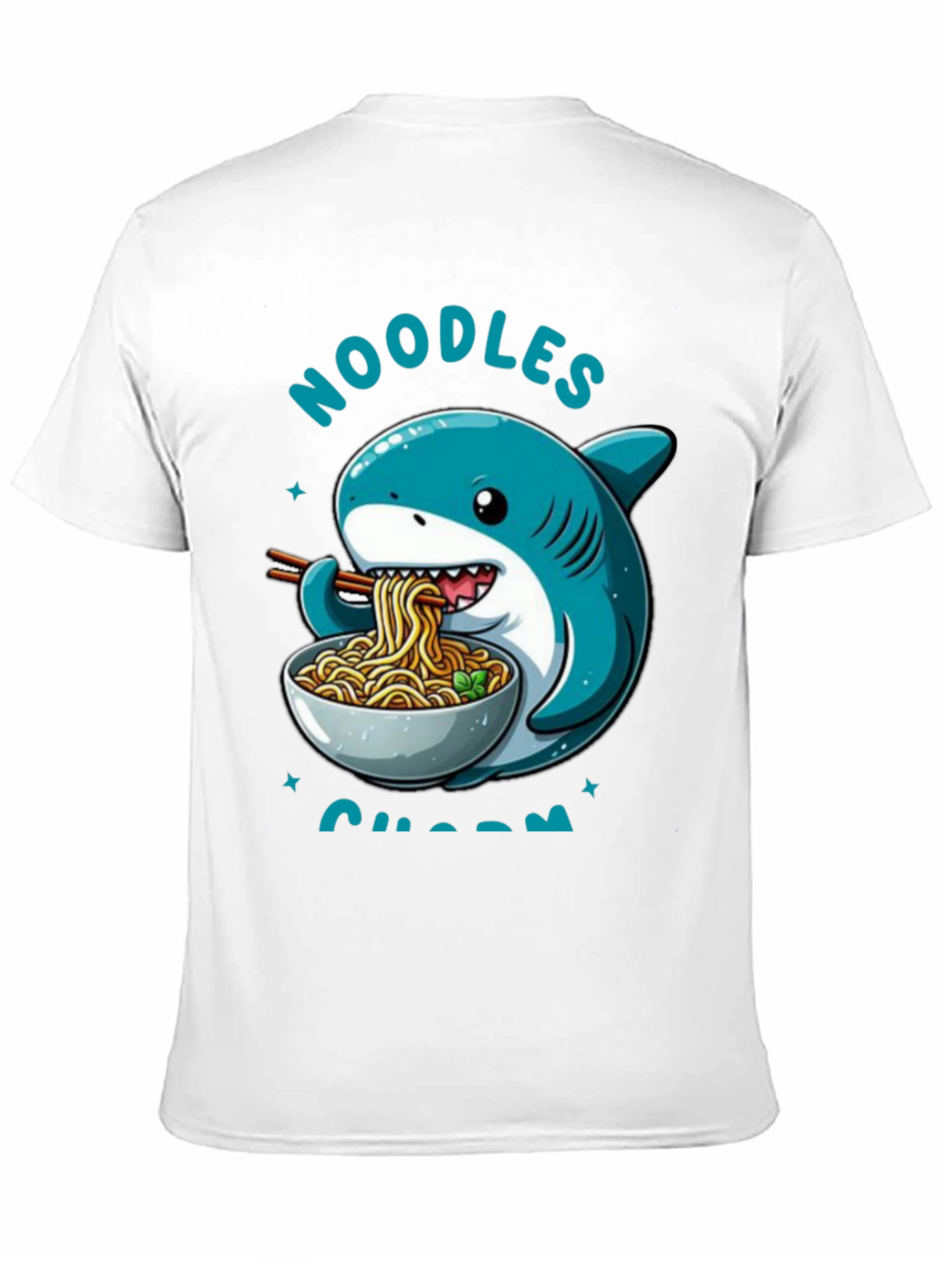 Black Noodles Shark T-Shirt - Cartoon Animal Ramen Tee view 11