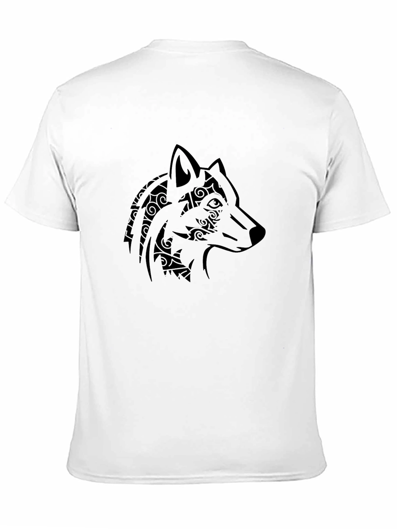 Black Tribal Wolf Head Graphic Men's Black T-Shirt view 11