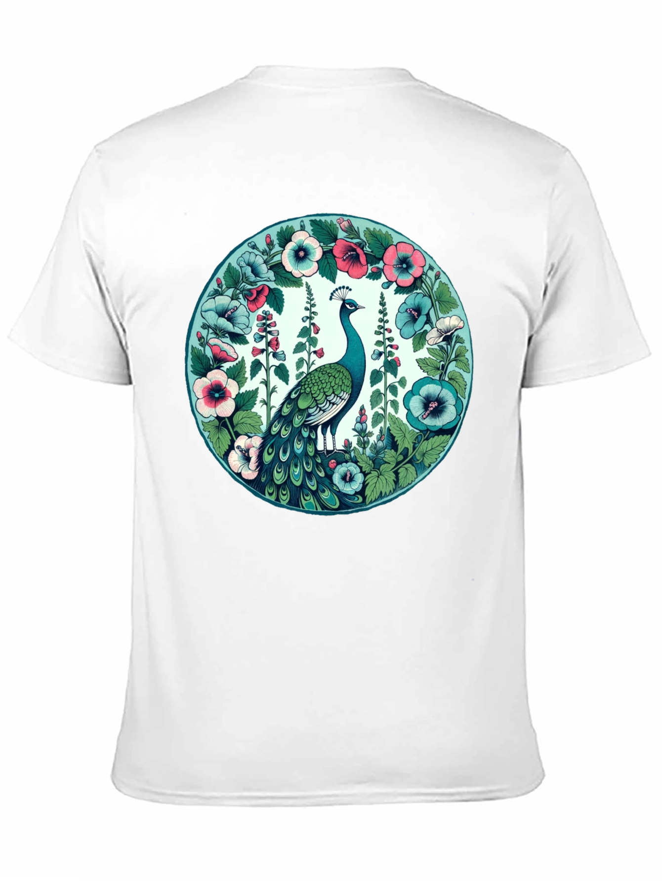 Black Peacock Floral Graphic Tee - Black Cotton T-Shirt view 11