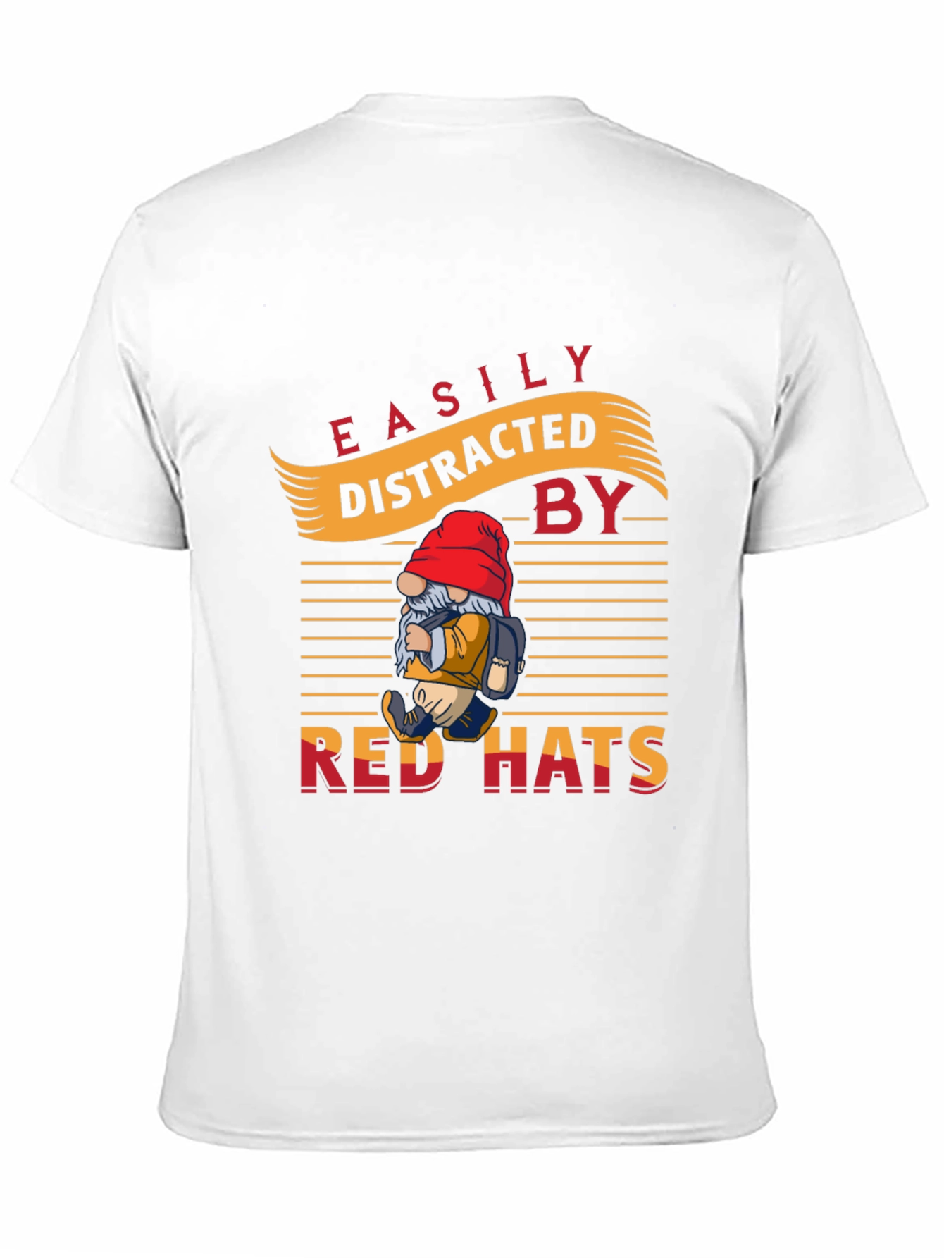 Black Easily Distracted by Red Hats T-Shirt - Novelty Gnome Design view 11