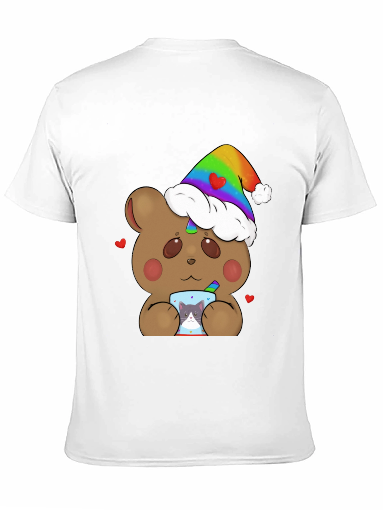 Black Bear with Rainbow Hat & Cat Mug T-Shirt view 11