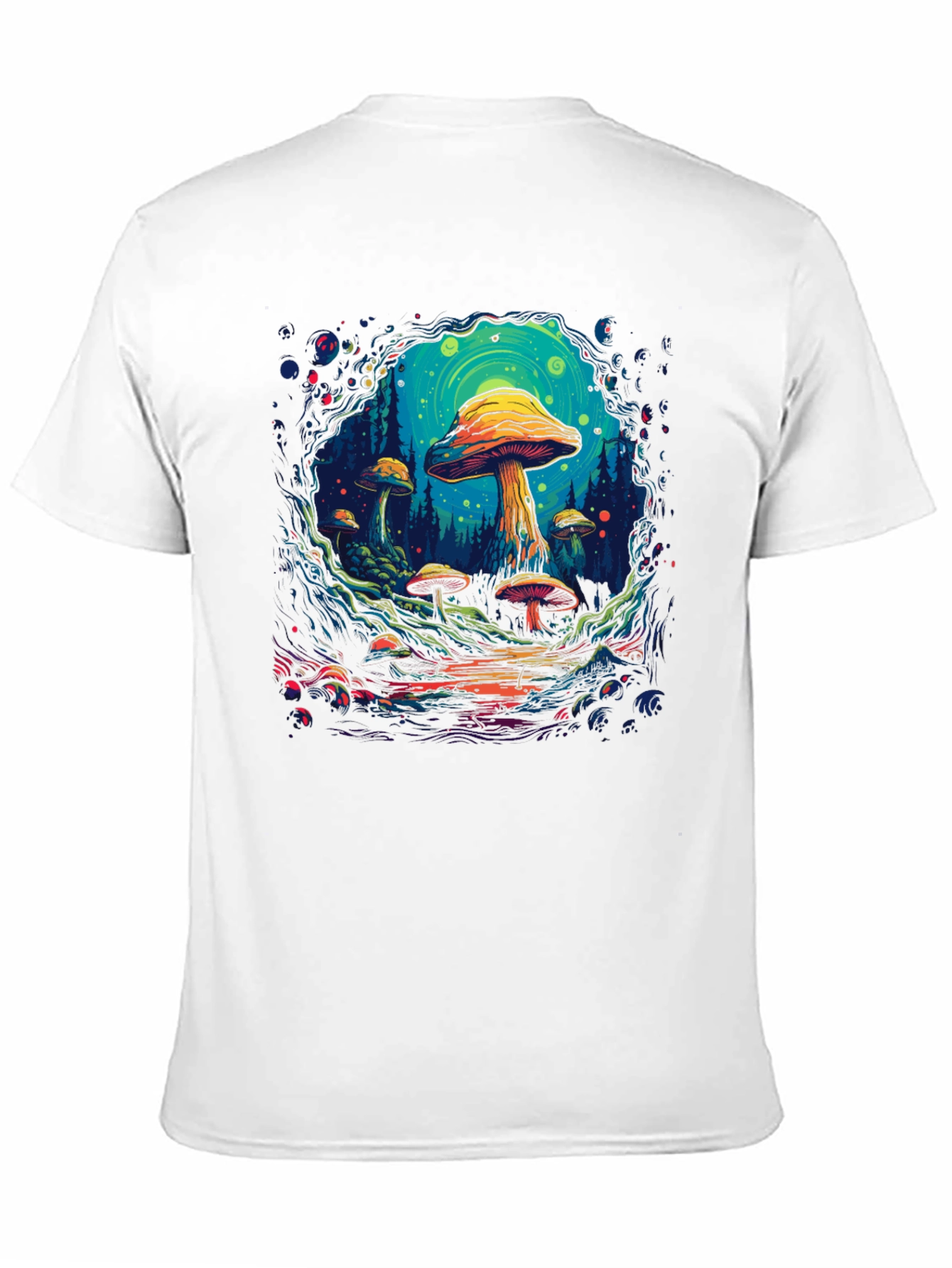 Black Psychedelic Mushroom Forest Graphic T-Shirt view 11