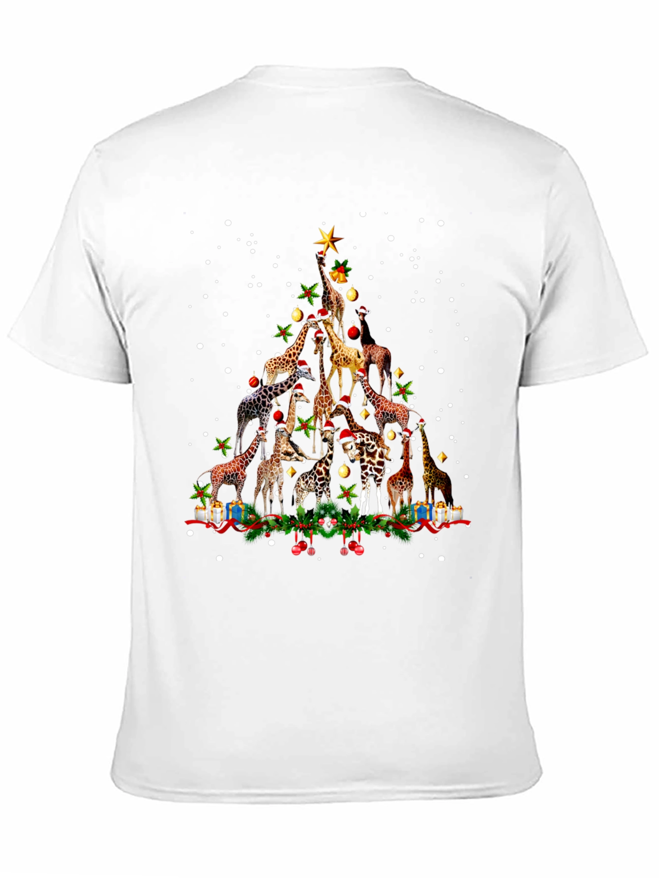 Black Giraffe Christmas Tree Crew Neck T-Shirt view 11