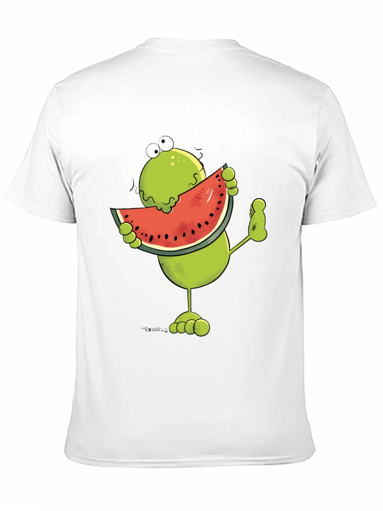 Black Frog Eating Watermelon Funny Graphic T-Shirt view 11