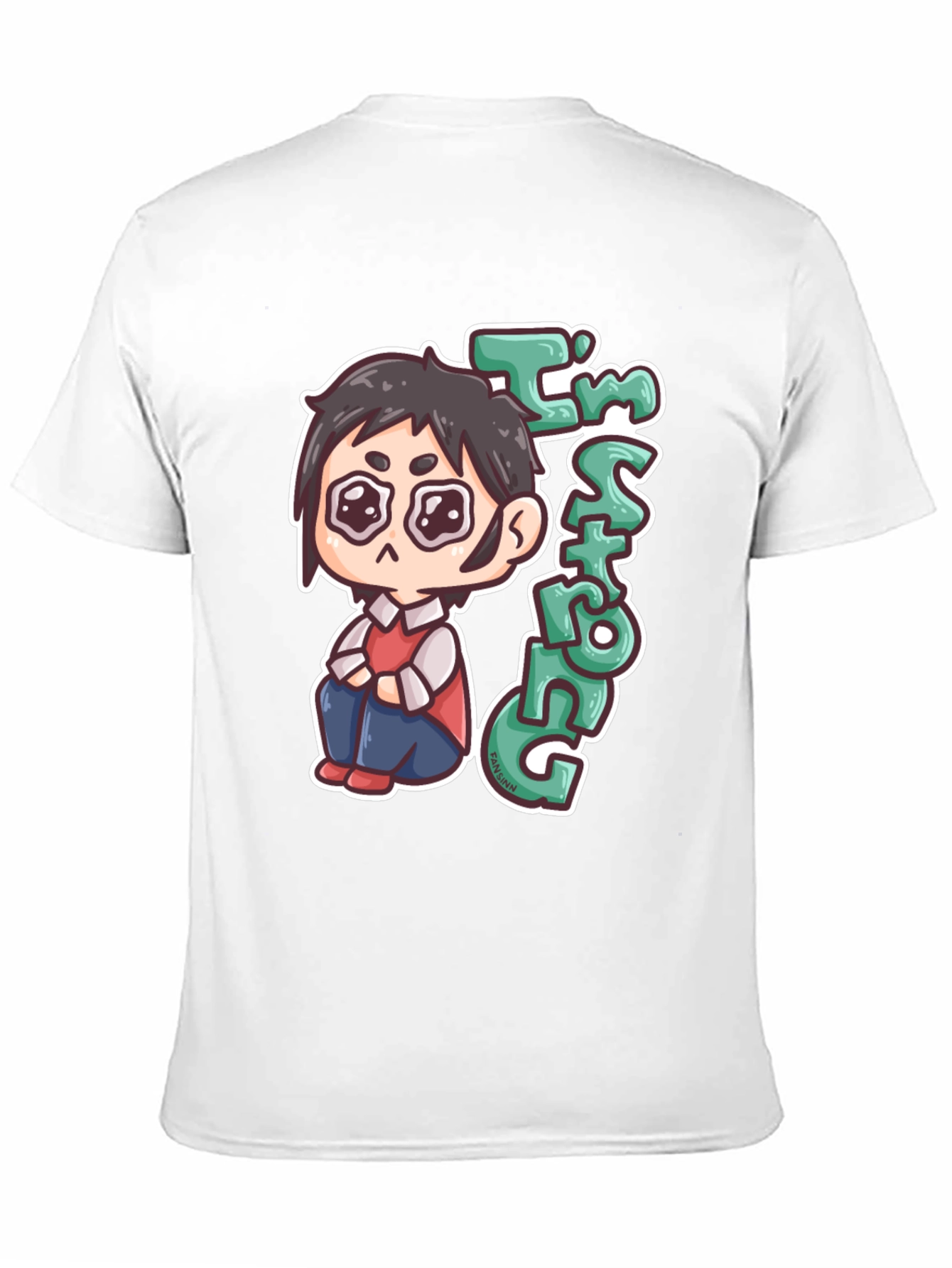 Black Chibi Anime "I'm Strong" Graphic Black T-Shirt view 11