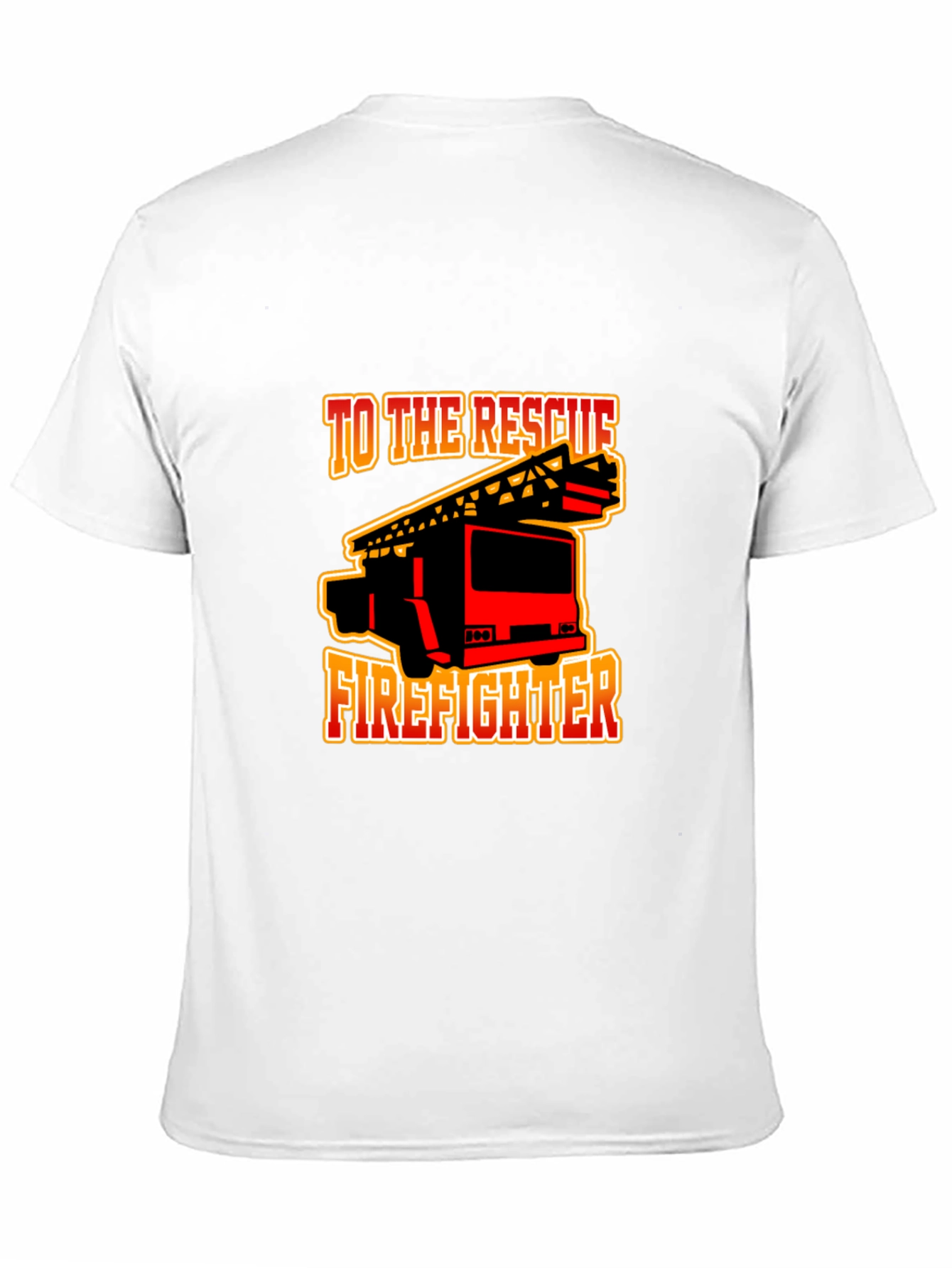Black Firefighter Rescue Truck Graphic Tee - Black Cotton T-Shirt view 11