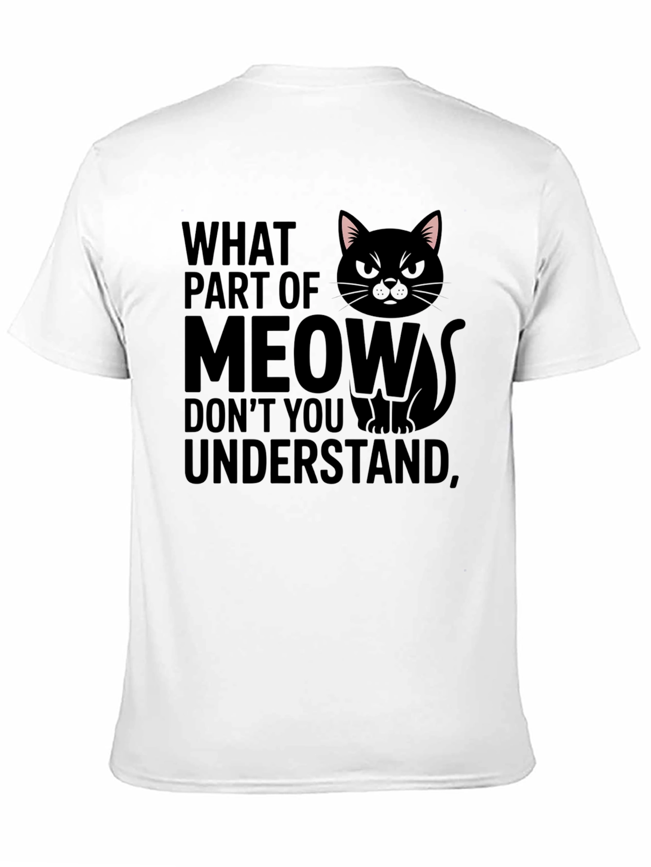 Black Funny Cat Meow Graphic T-Shirt view 11