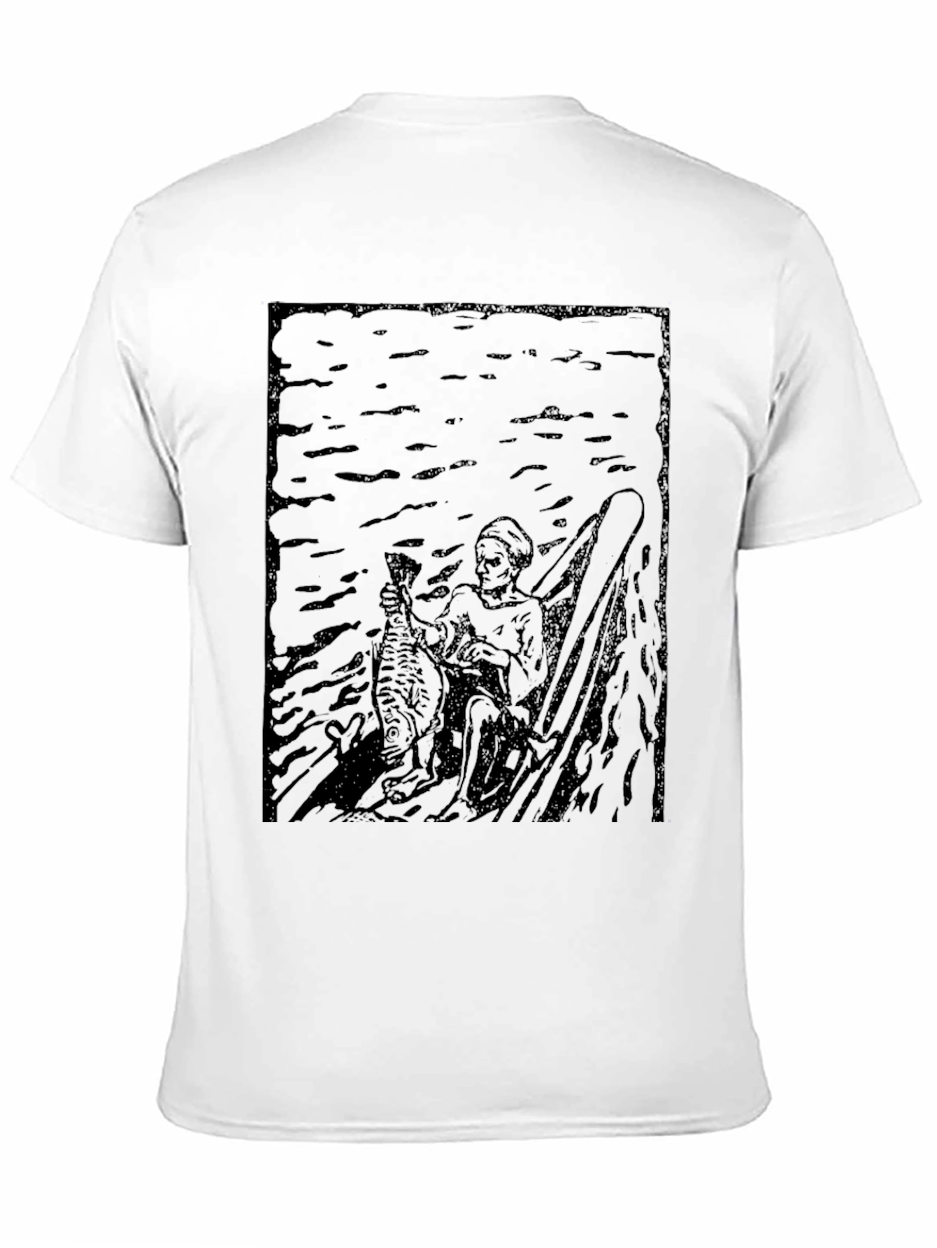 Black Dark Graphic Print Tee - Fisherman Design view 11