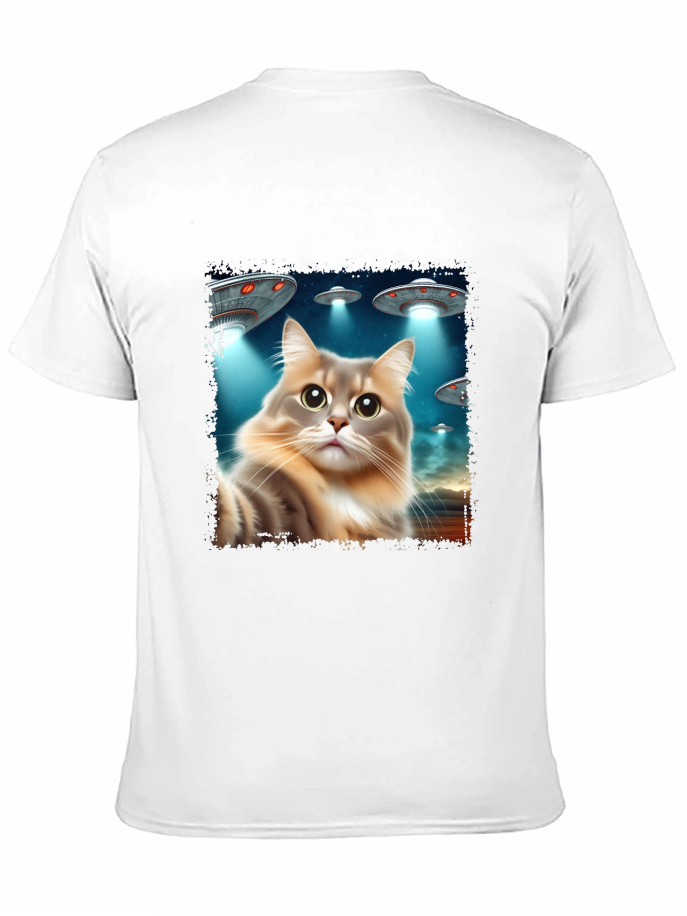 Black Alien Cat Abduction Black T-Shirt view 11