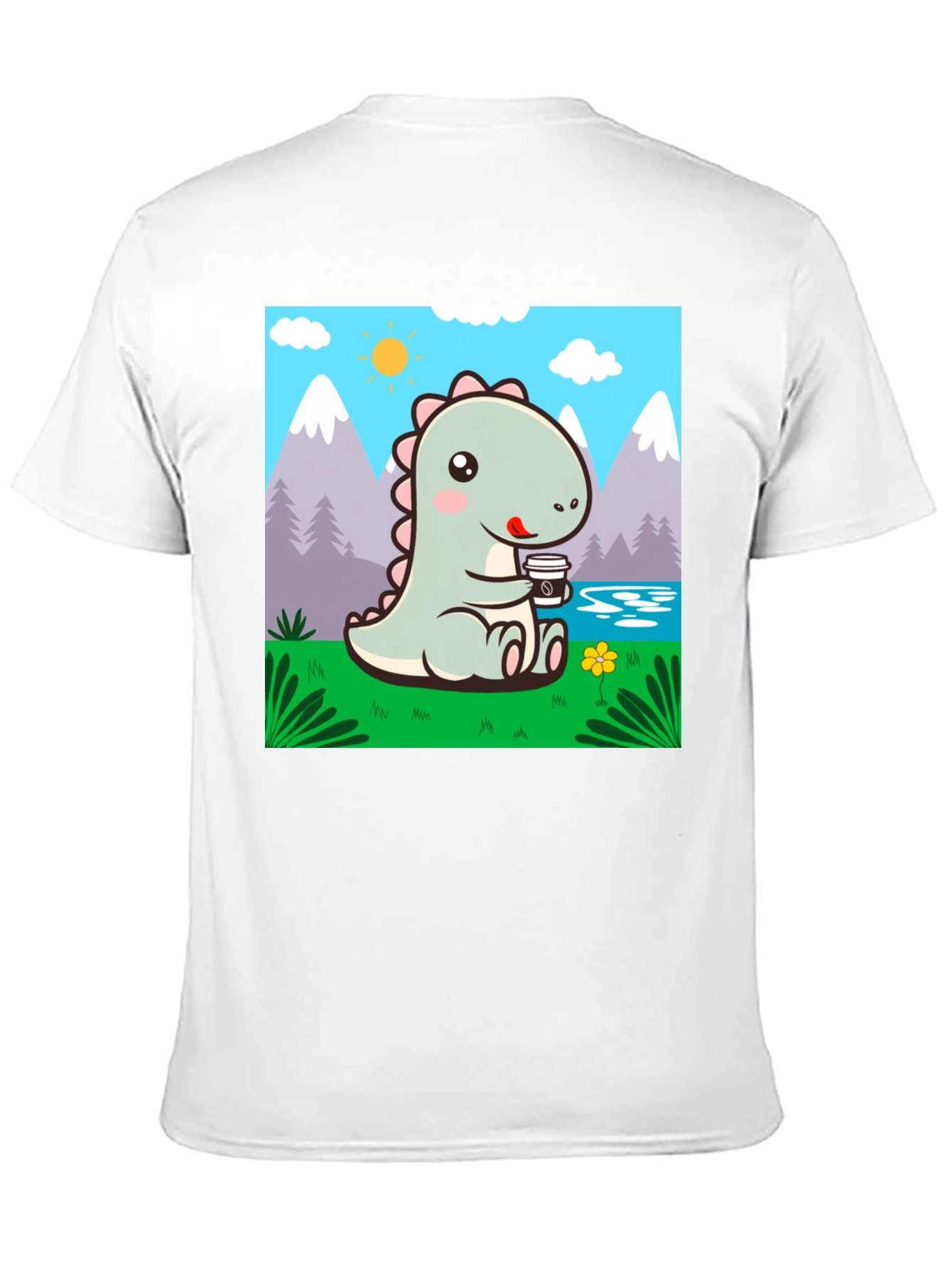 Black Cute Dinosaur Coffee T-Shirt view 11