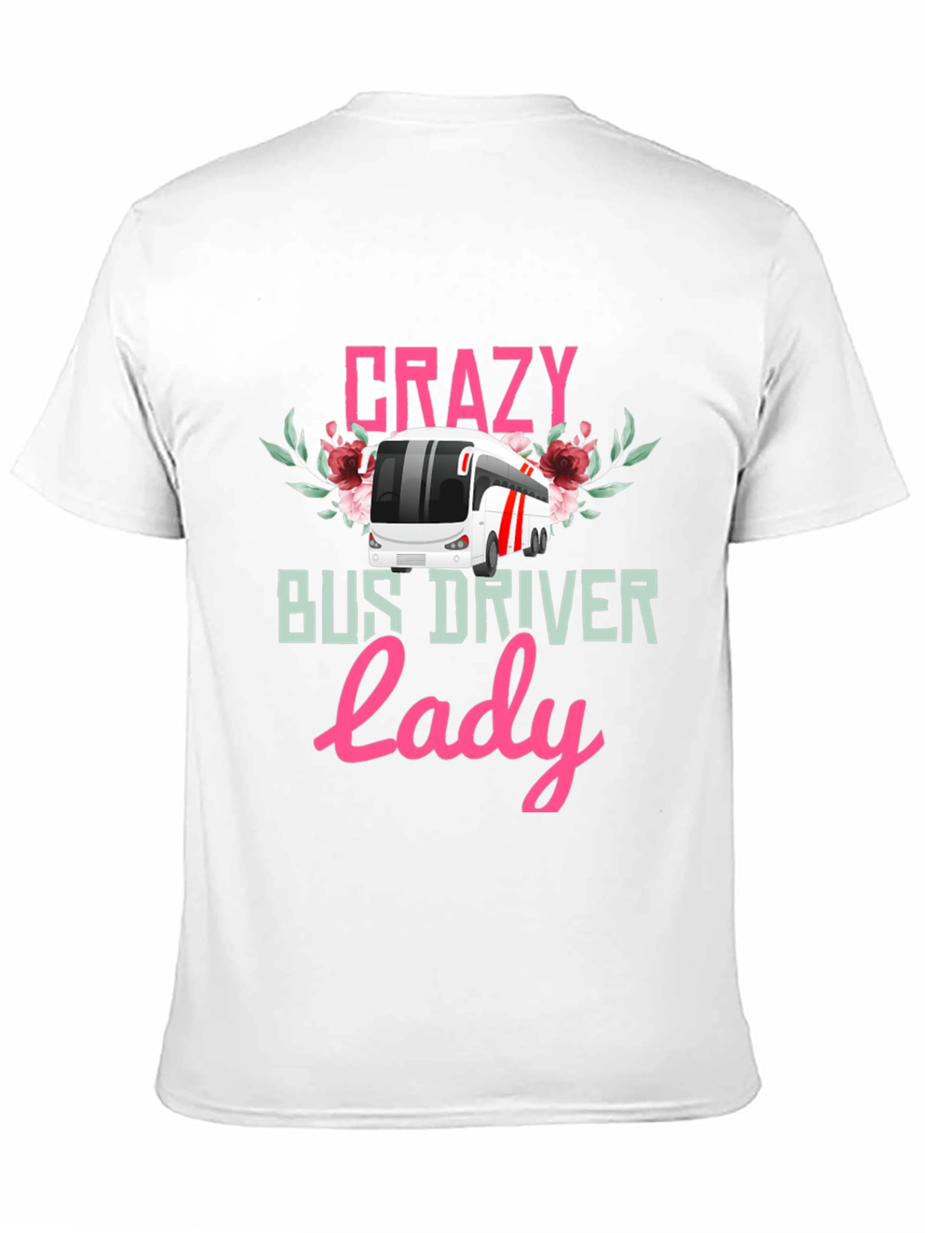 Black Crazy Bus Driver Lady T-Shirt - Floral Design view 11