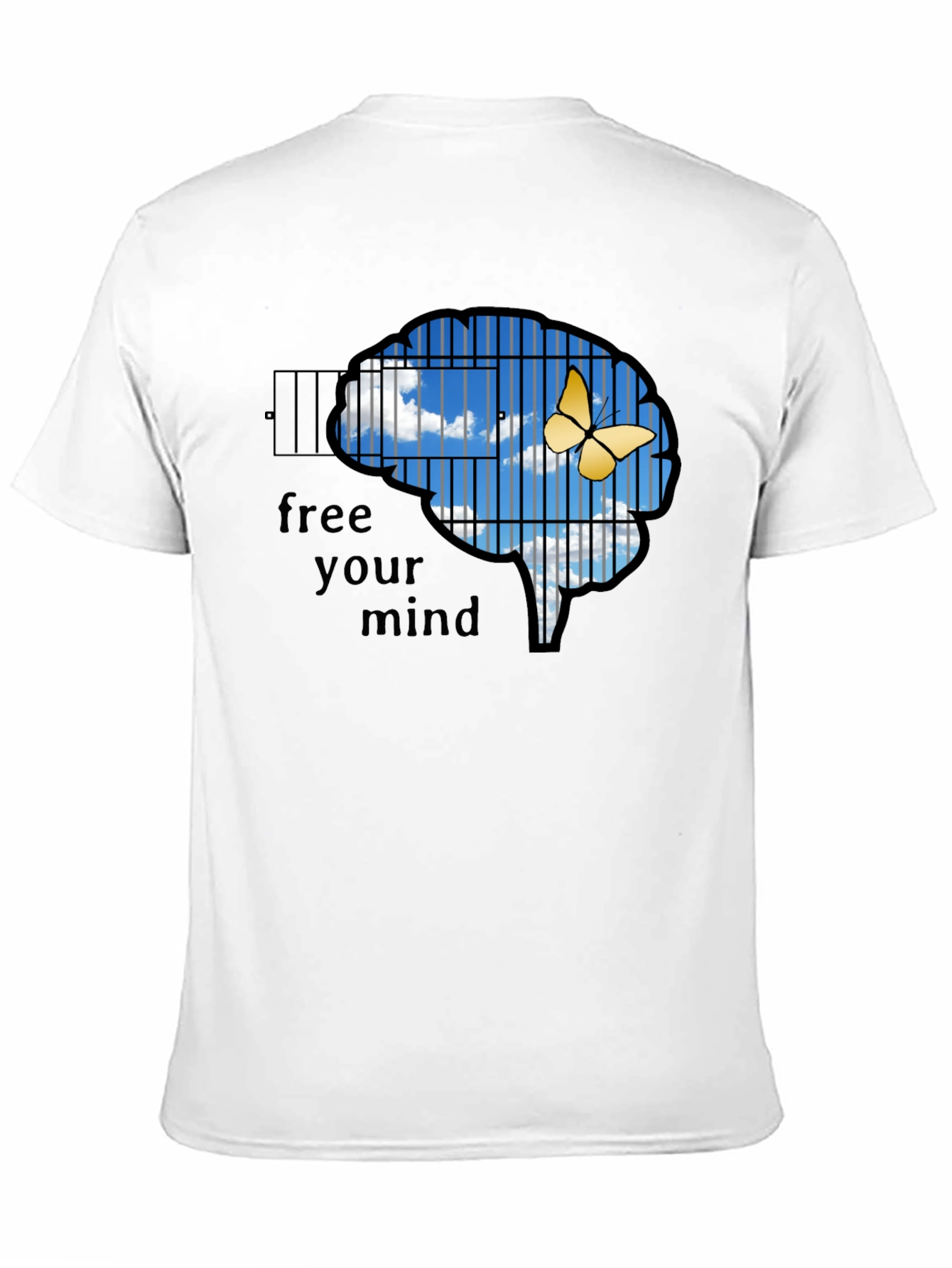 Black Free Your Mind T-Shirt: Brain Cage & Butterfly Graphic Tee view 11