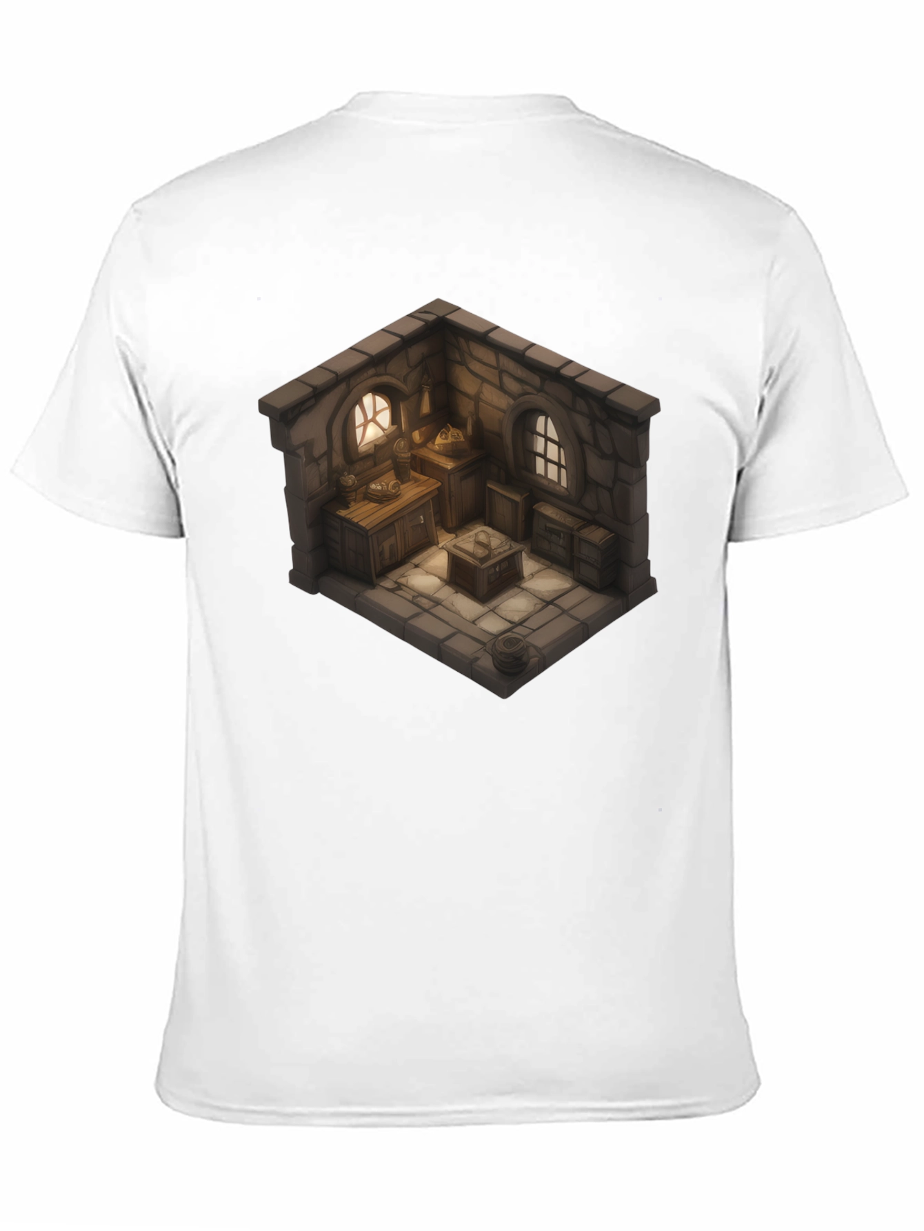 Black Isometric Medieval Room T-Shirt - Fantasy Decor Tee view 11