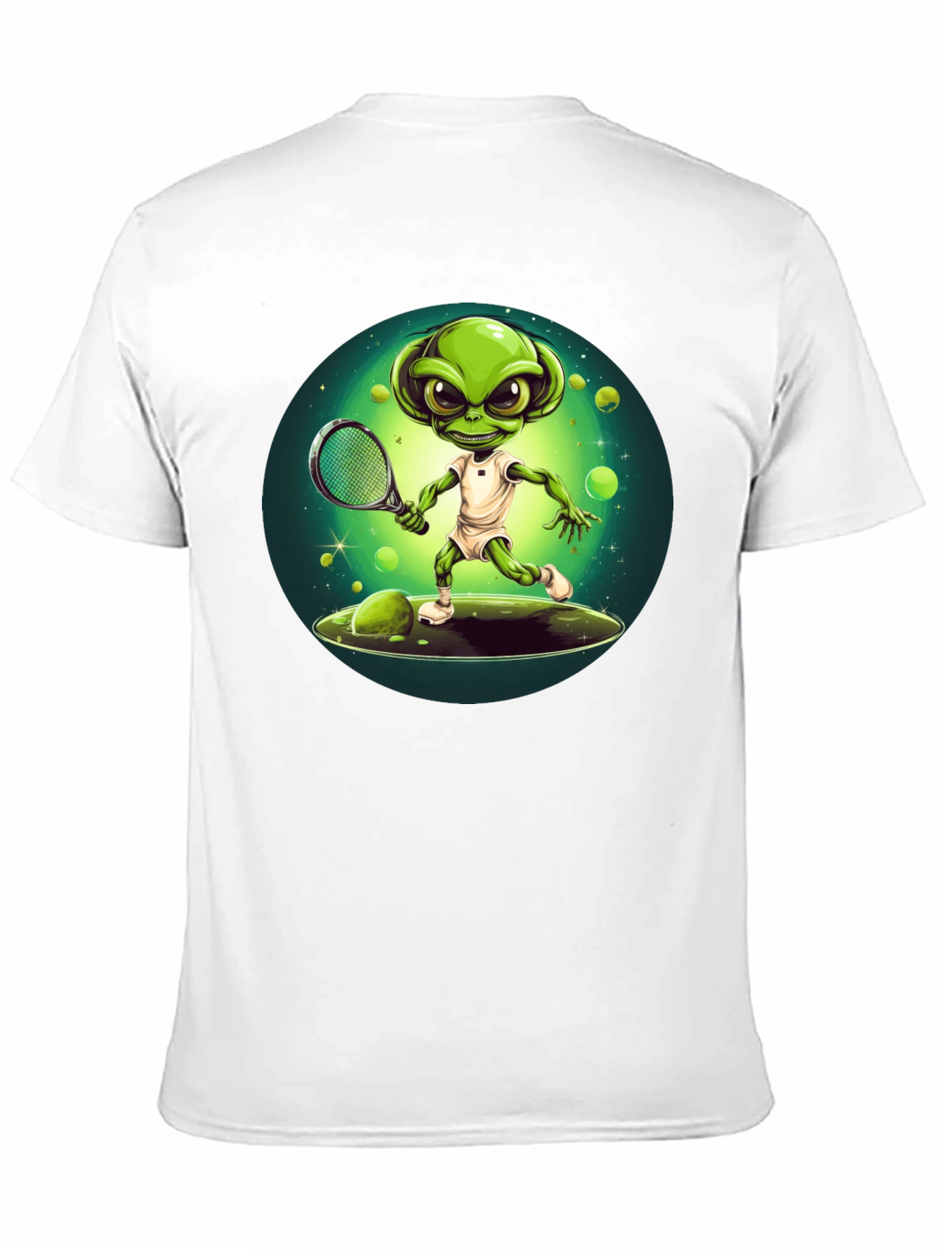Black Alien Tennis Player T-Shirt - Funny Graphic Tee view 11