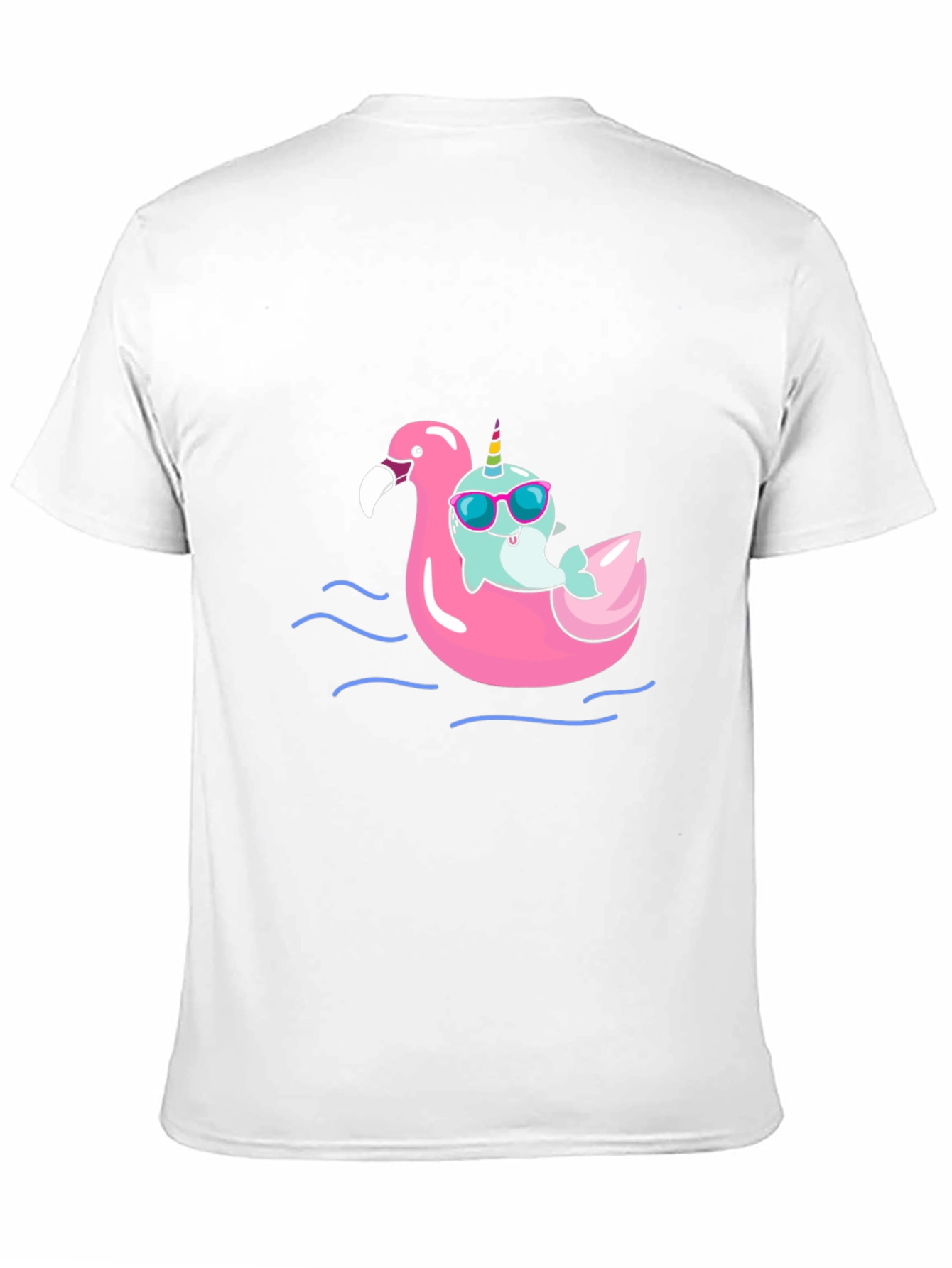 Black Narwhal on Flamingo Float Black T-Shirt view 11