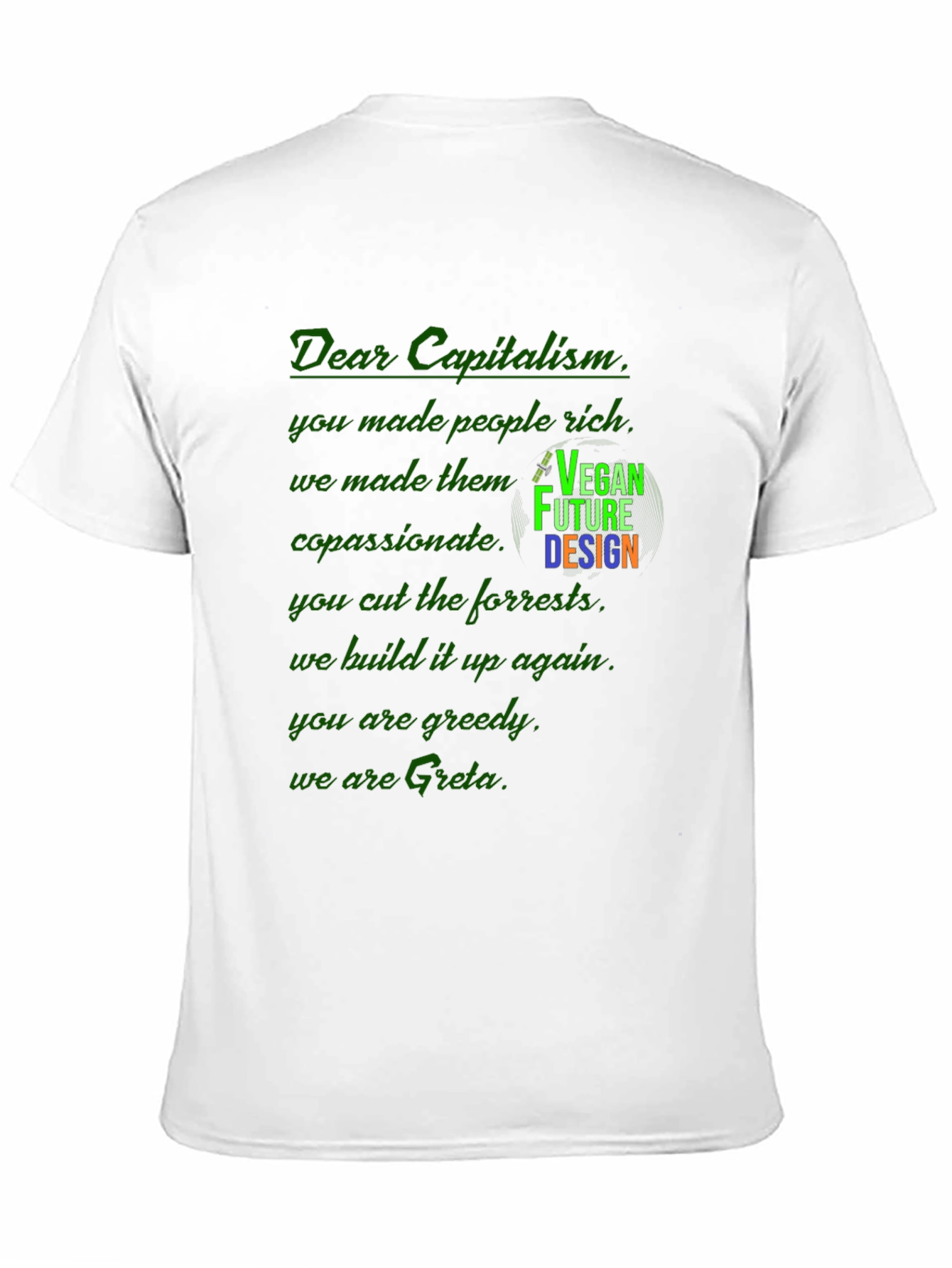Black Vegan Future Design T-Shirt: Dear Capitalism Slogan Tee view 11