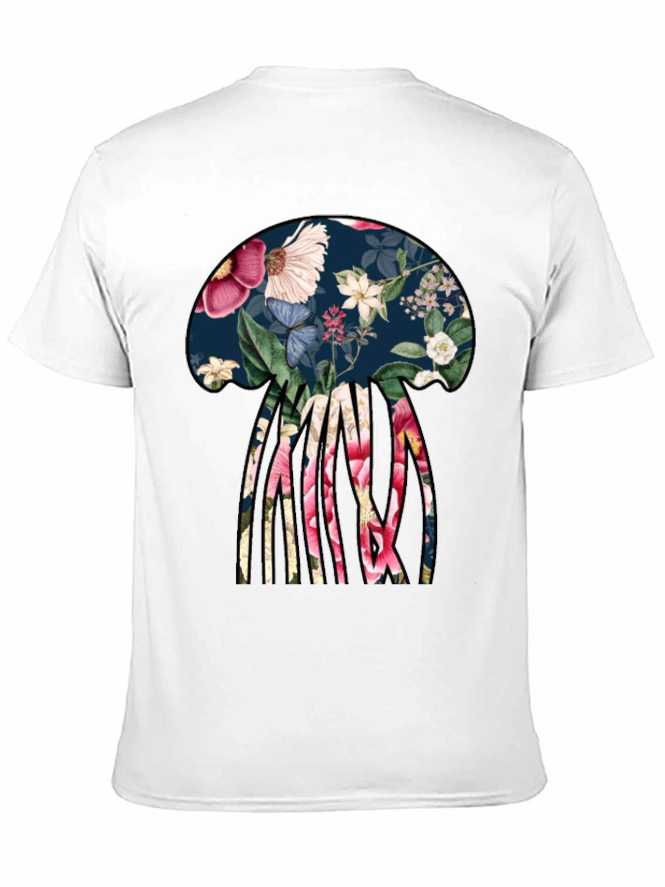 Black Floral Jellyfish Graphic Tee - Black Cotton T-Shirt view 11