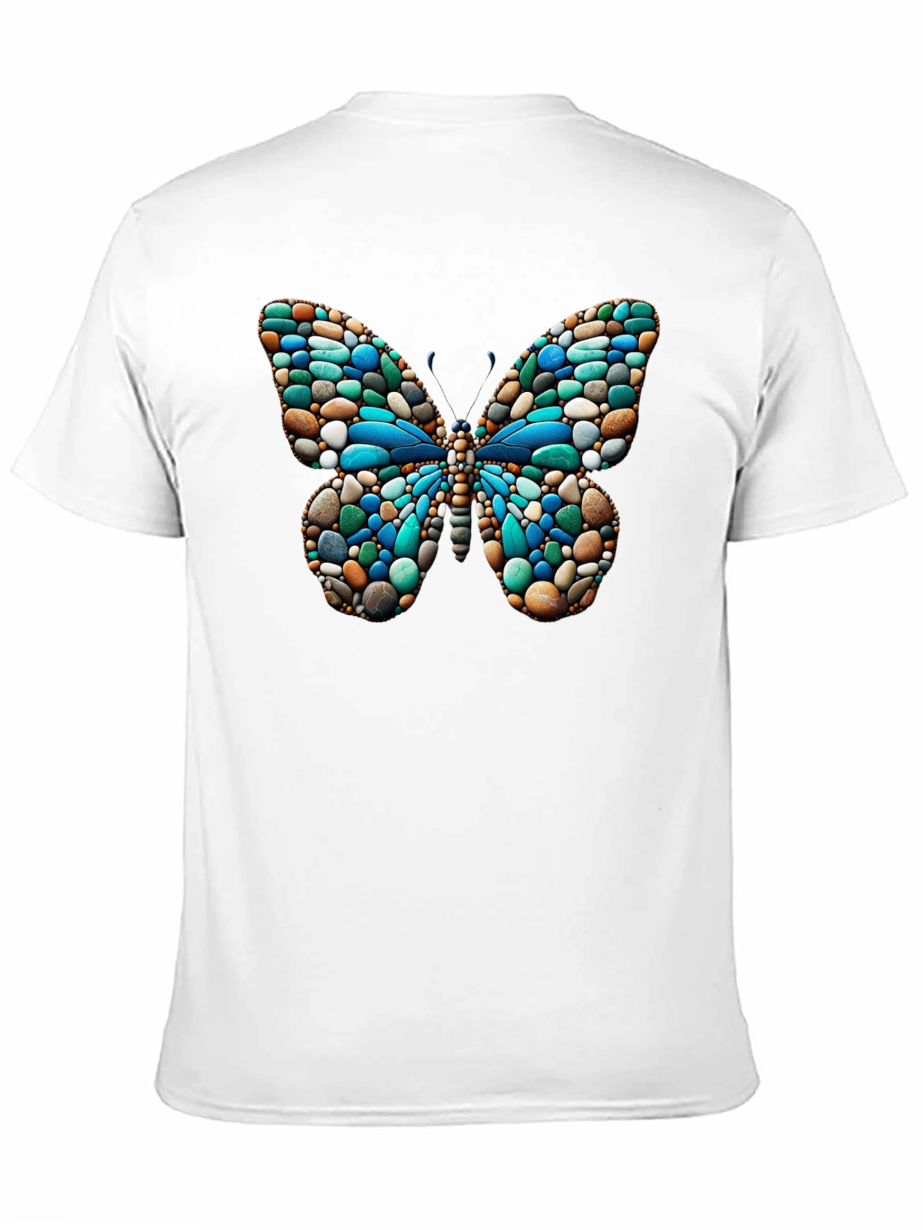 Black Butterfly Stone Pattern Black T-Shirt view 11