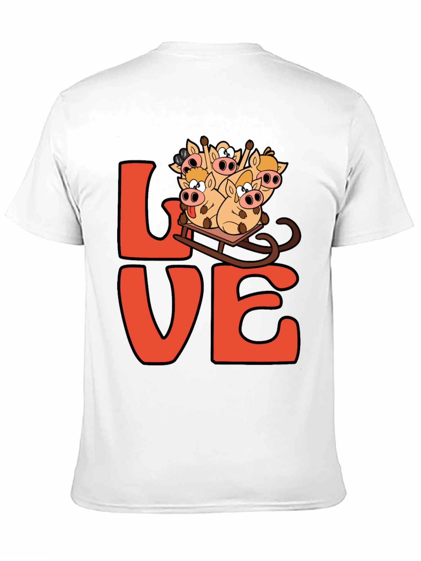 Black Love Pig Sled Black T-Shirt view 11