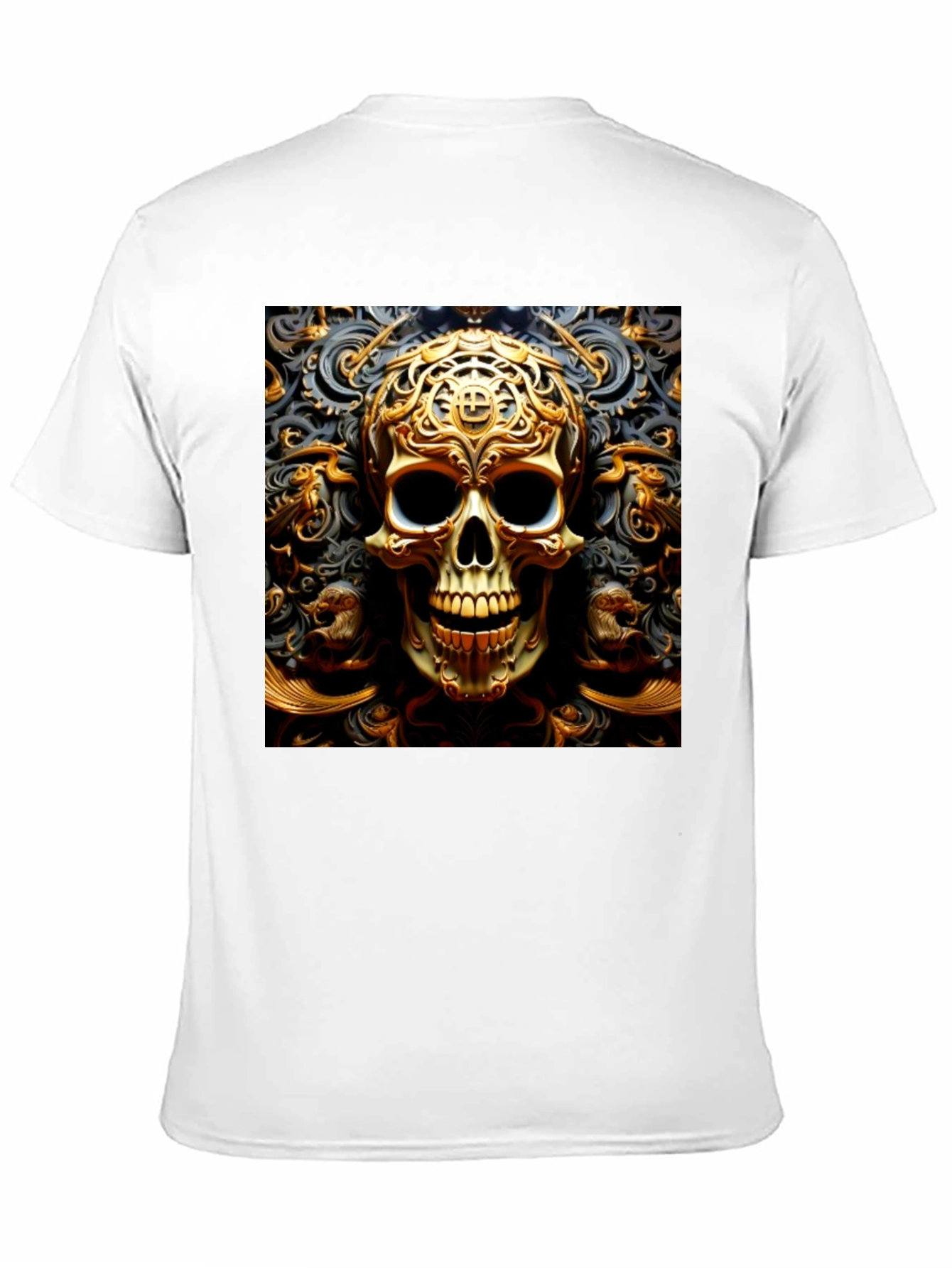 Black Ornate Gold Skull Graphic Tee view 11
