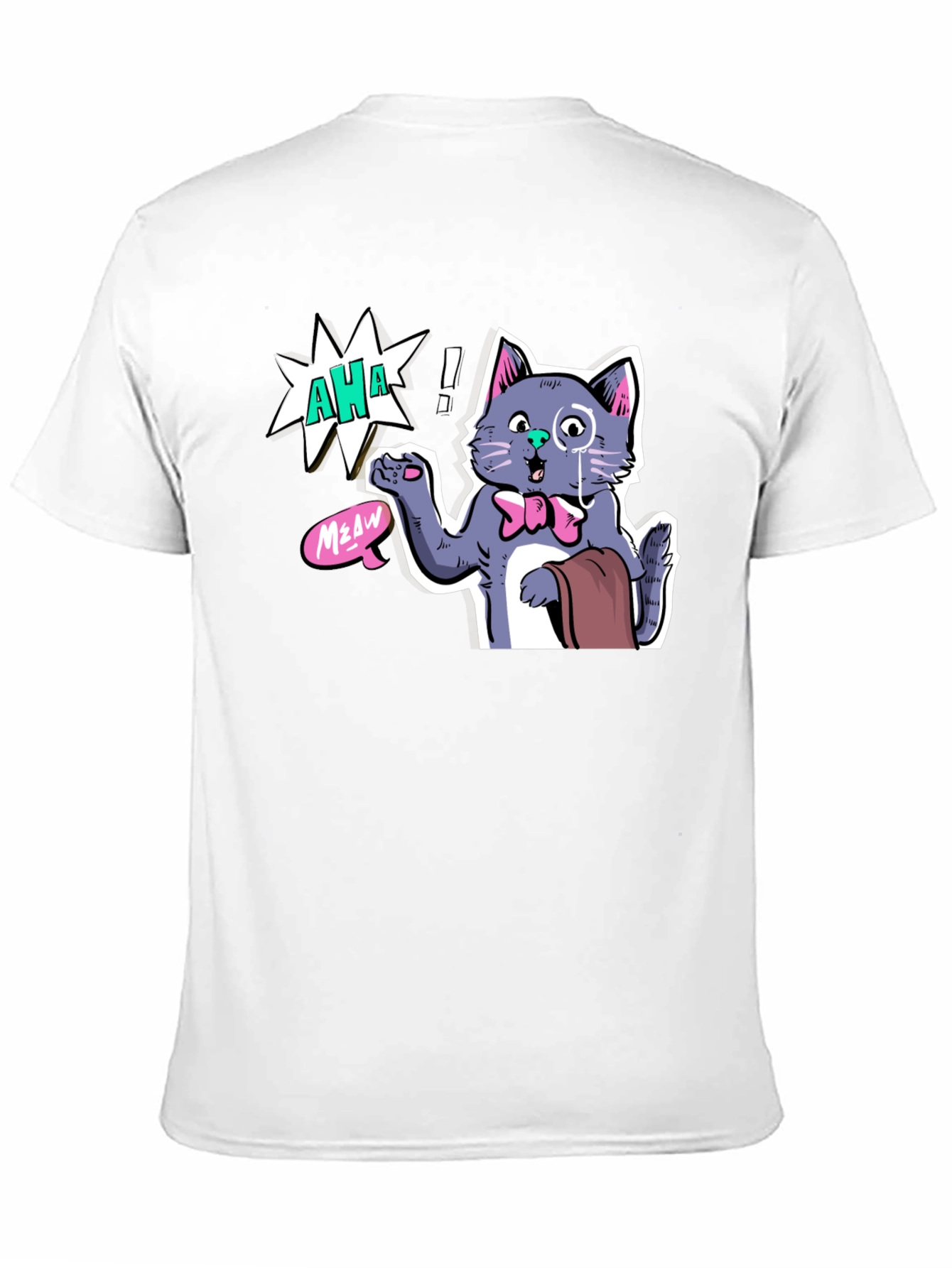 Black AHA! Monocled Cat Tee - Quirky Cartoon Style view 11