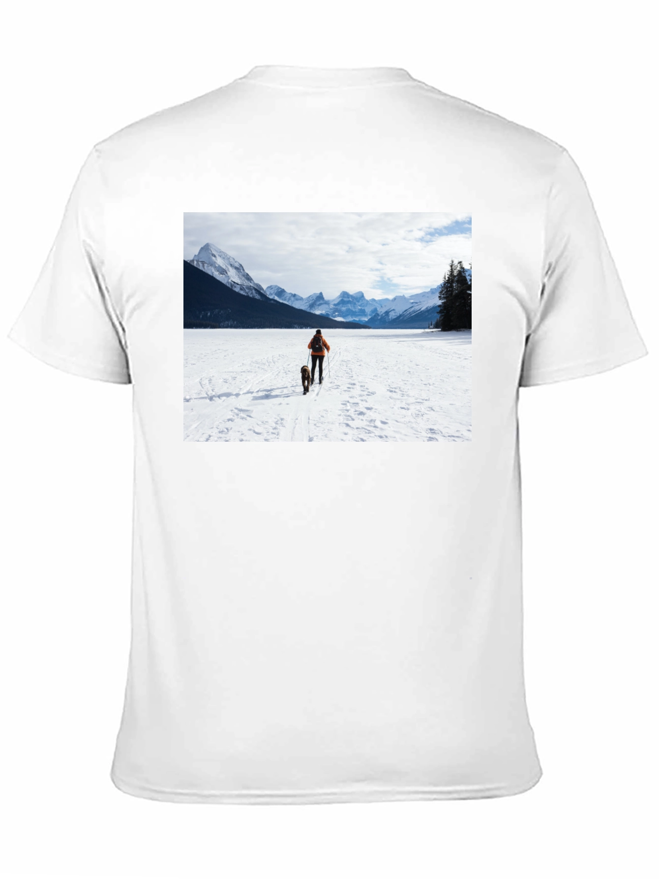 Black Winter Adventure T-Shirt: Skier & Dog Graphic Tee view 11
