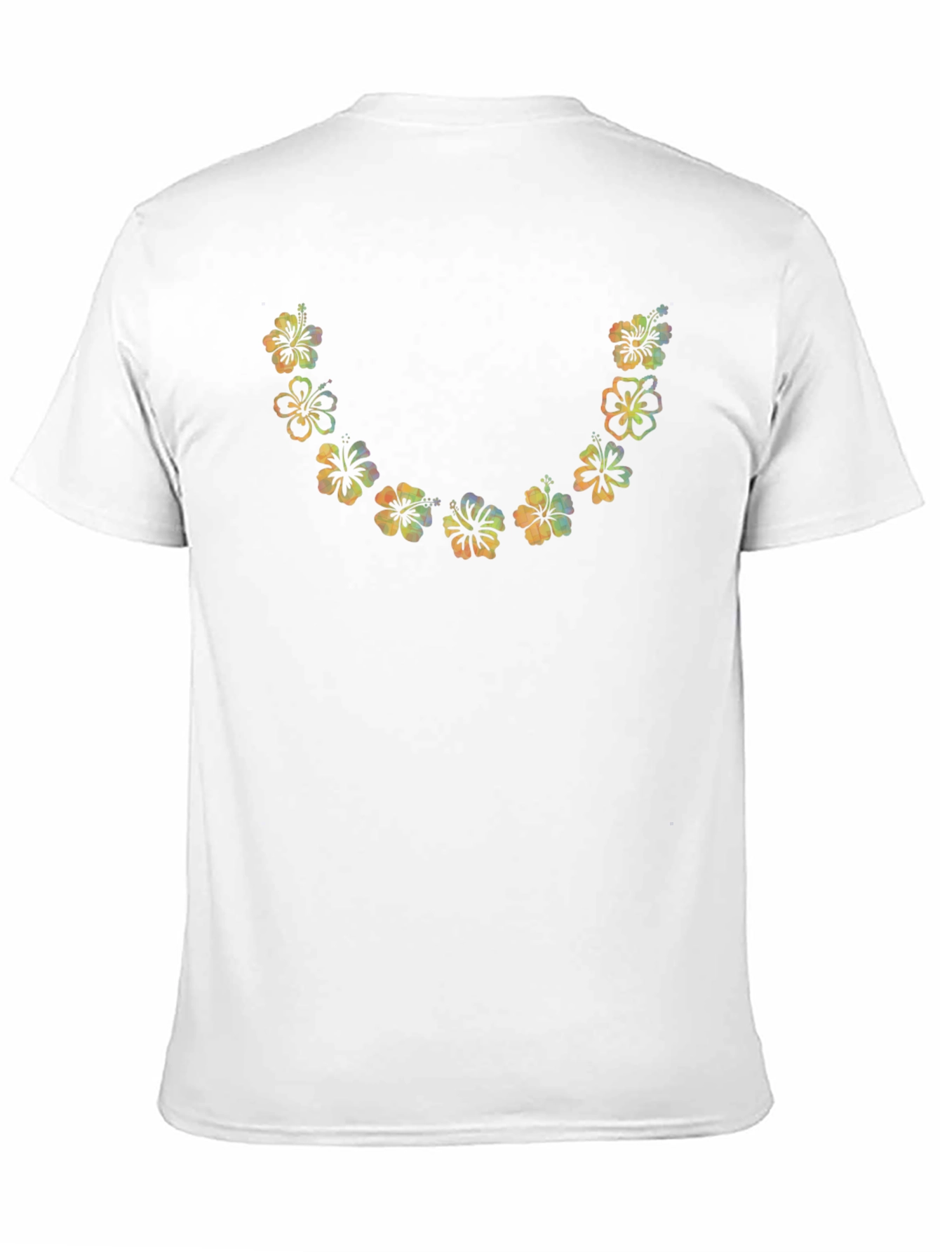 Black Floral U-Neck Tee - Vibrant Hawaiian Flower Design view 11