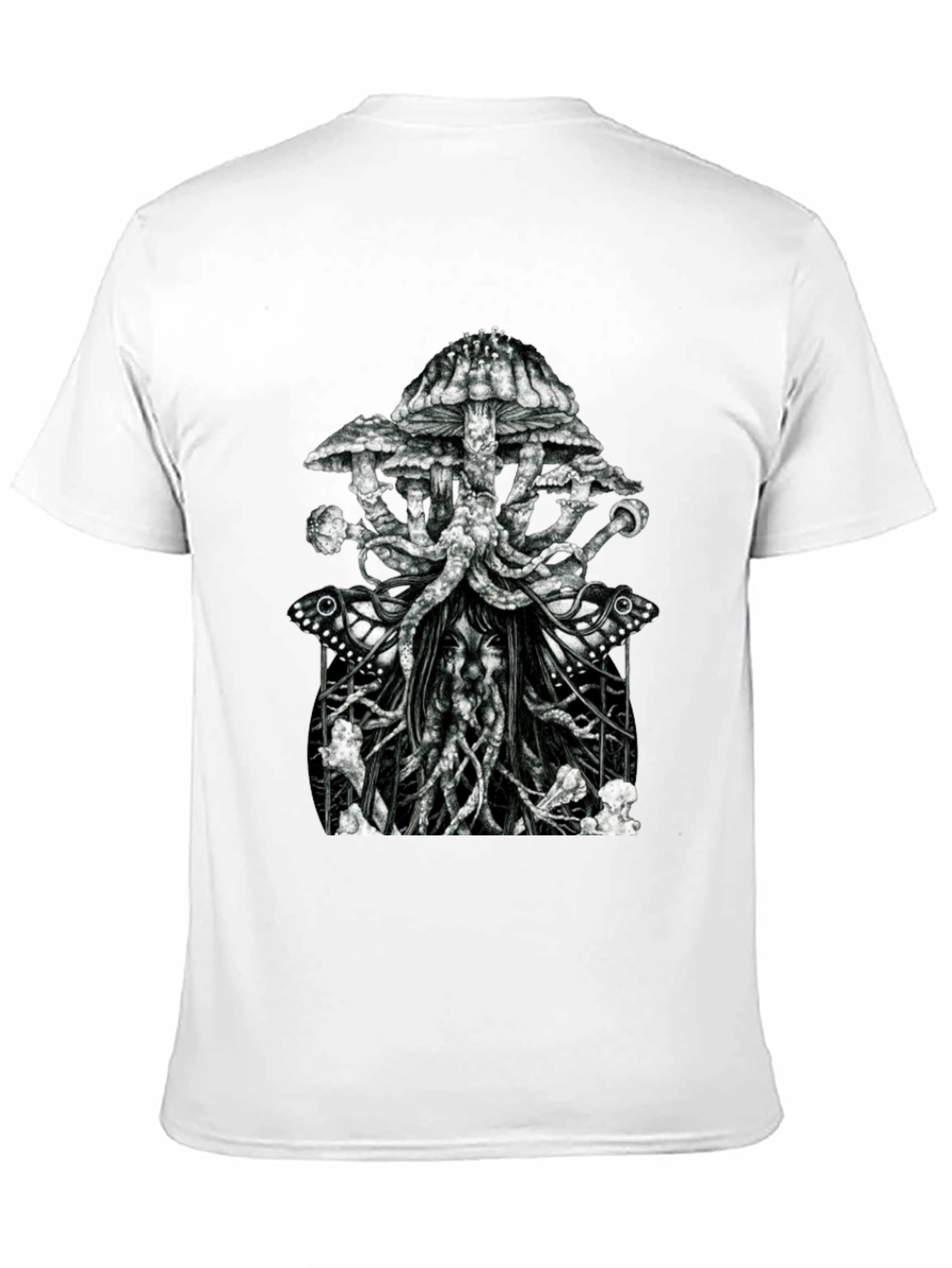 Black Mushroom & Butterfly Graphic Tee - Unique Design view 11