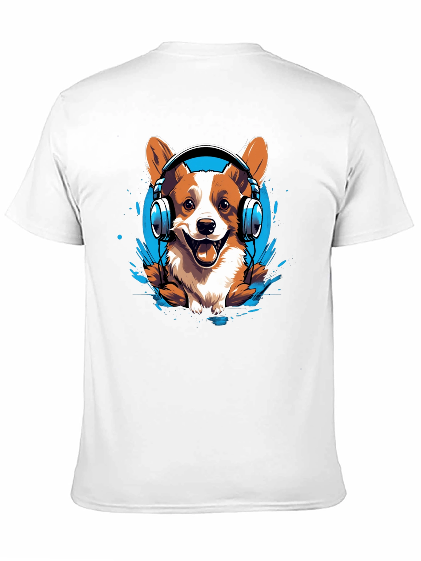 Black Corgi Headphones Graphic Tee view 11