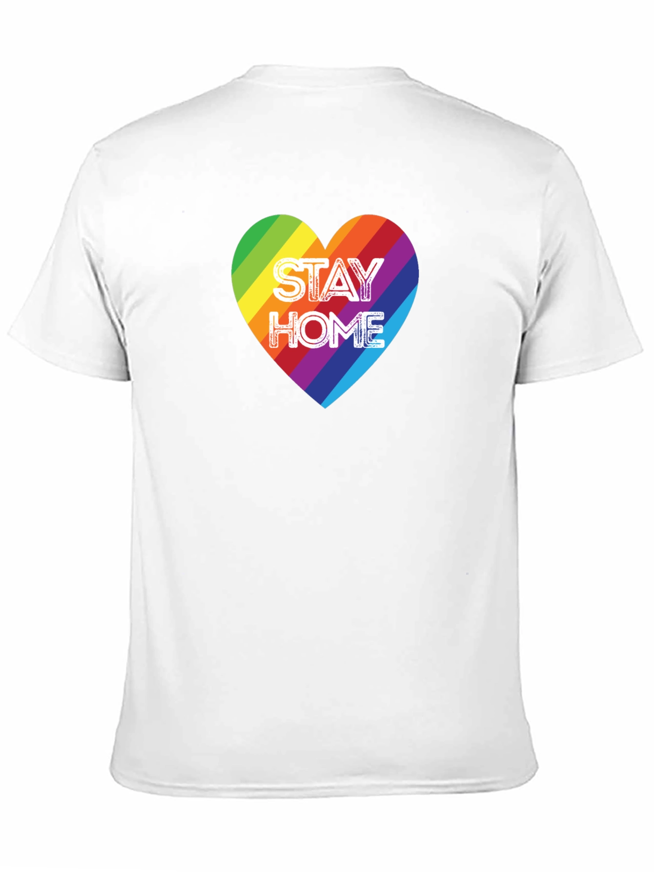 Black Stay Home Rainbow Heart Graphic Tee - Black Cotton T-Shirt view 11