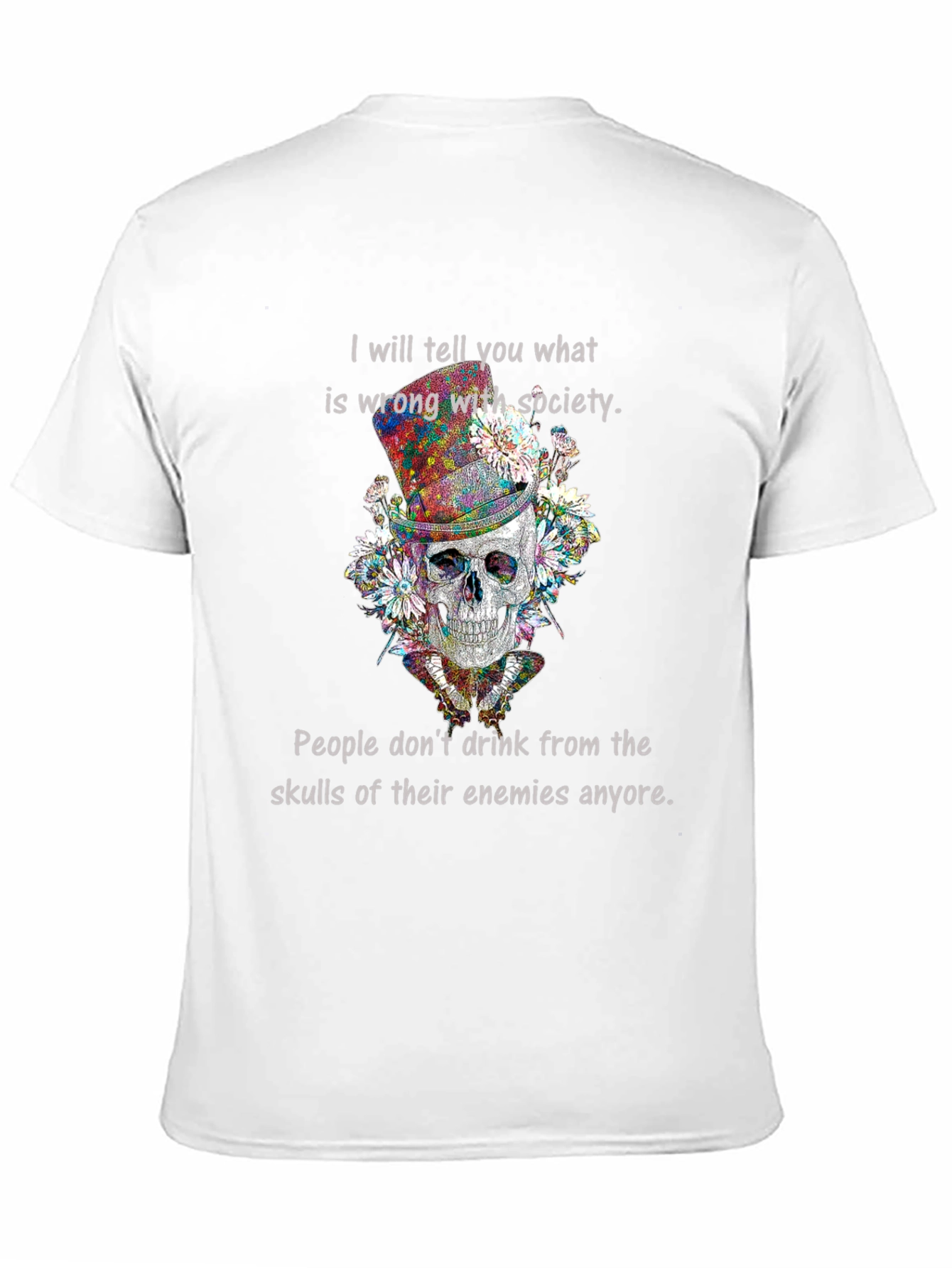 Black Skull & Flowers Graphic Tee - "What's Wrong with Society" view 11