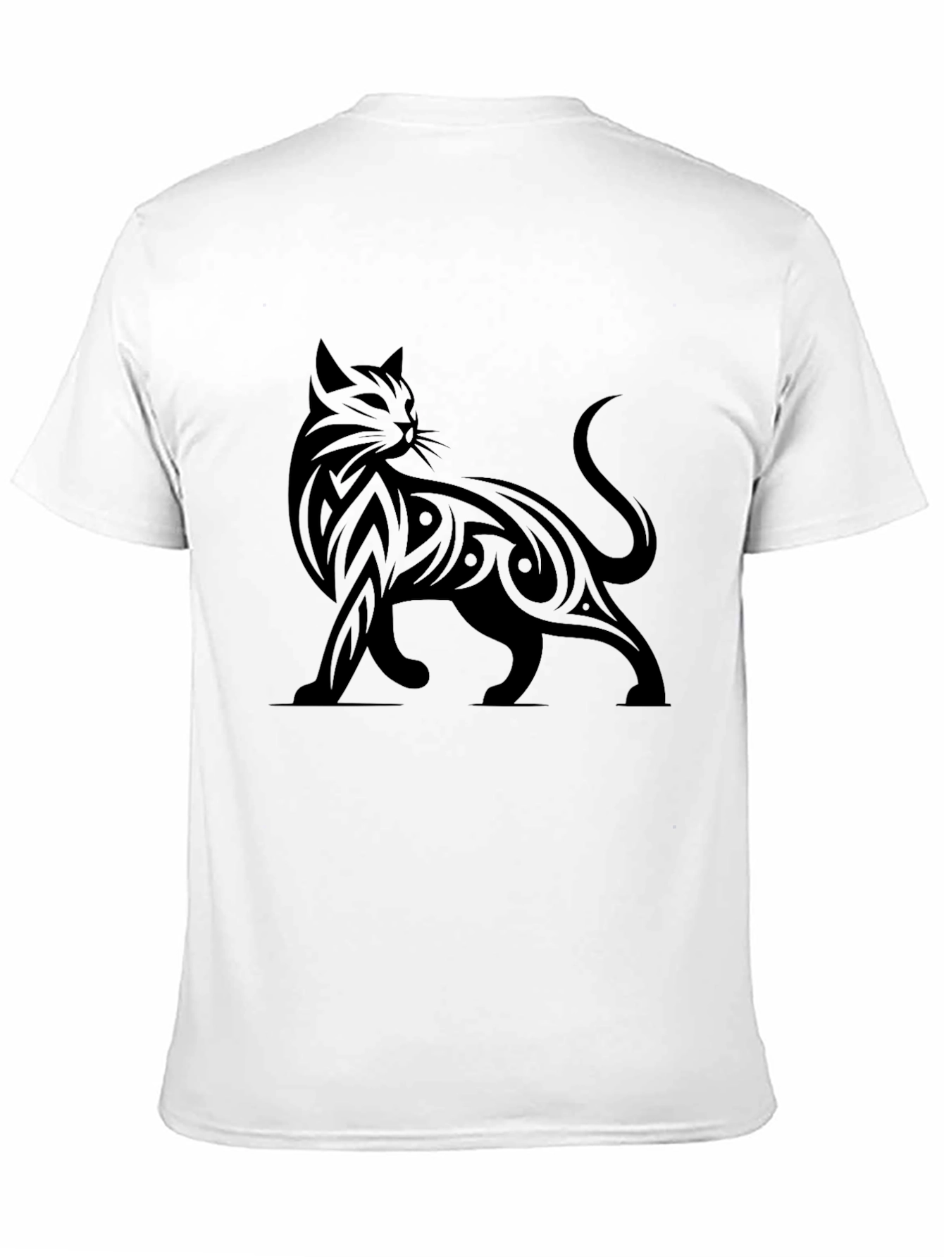 Black Tribal Cat Graphic Print T-Shirt view 11