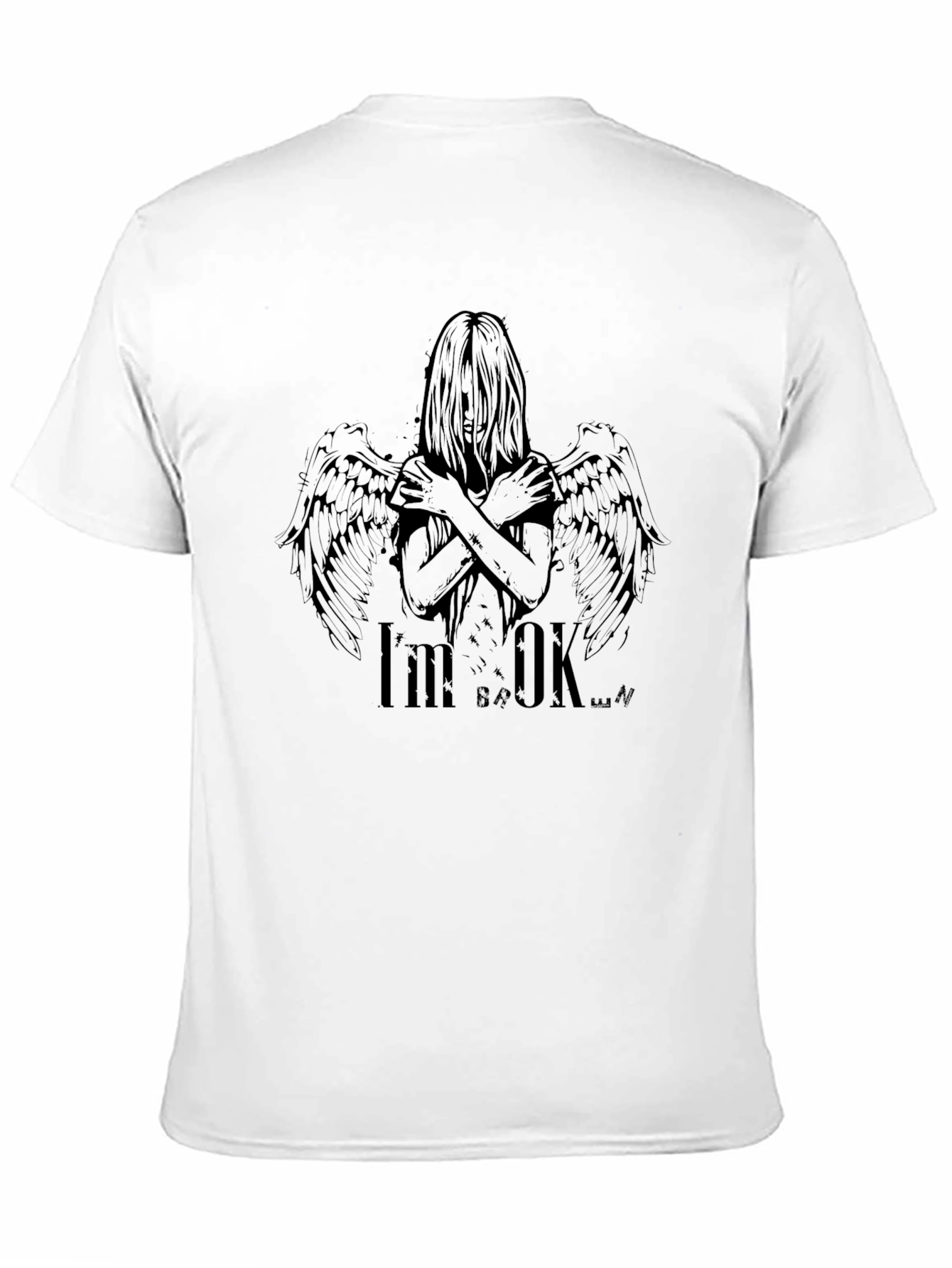 Black I'm OK Broken Wings Graphic Black T-Shirt view 11