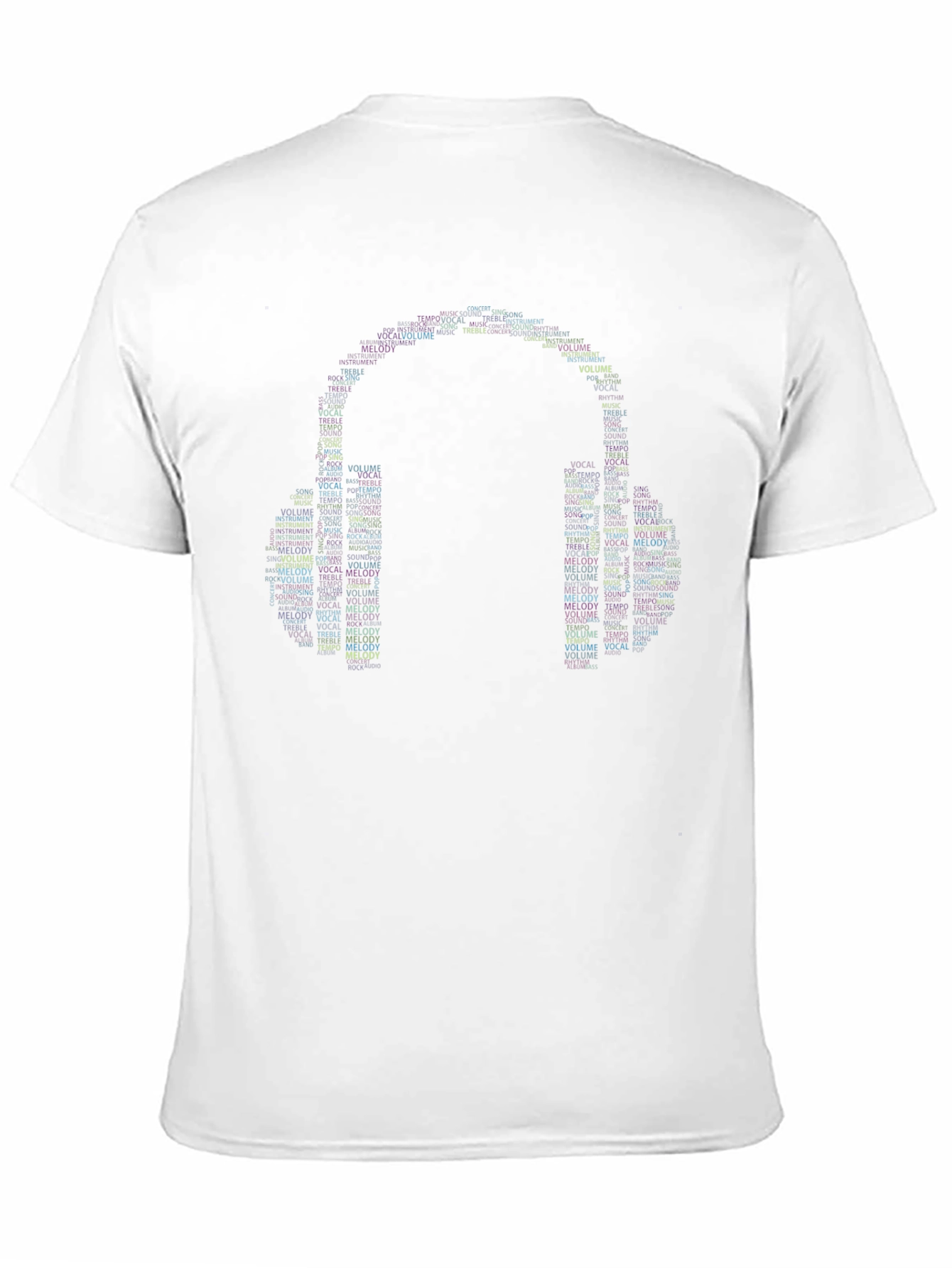 Black Musical Headphones Word Art Graphic T-Shirt view 11