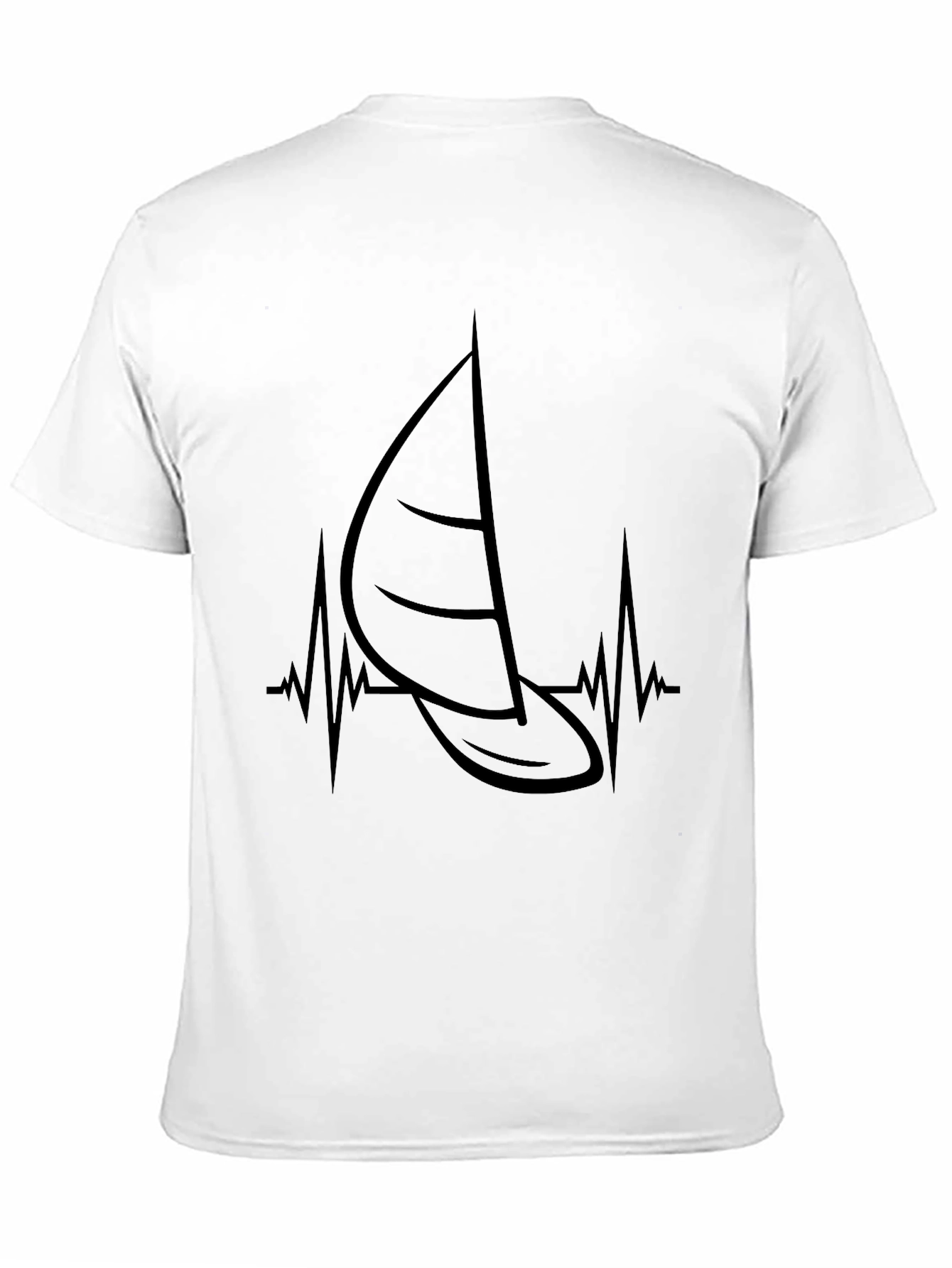 Black Sailboat Heartbeat Graphic Tee - Black Cotton T-Shirt view 11