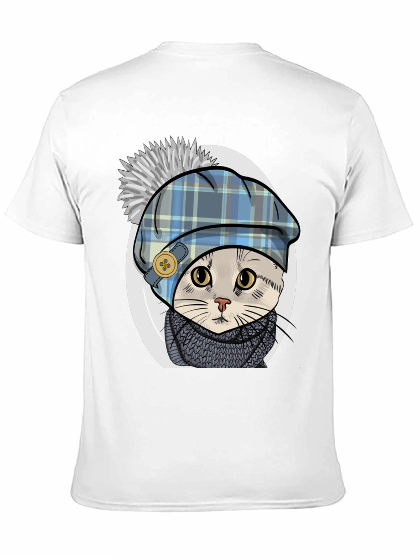 Black Cat in Tartan Hat T-Shirt - Whimsical Comfort view 11