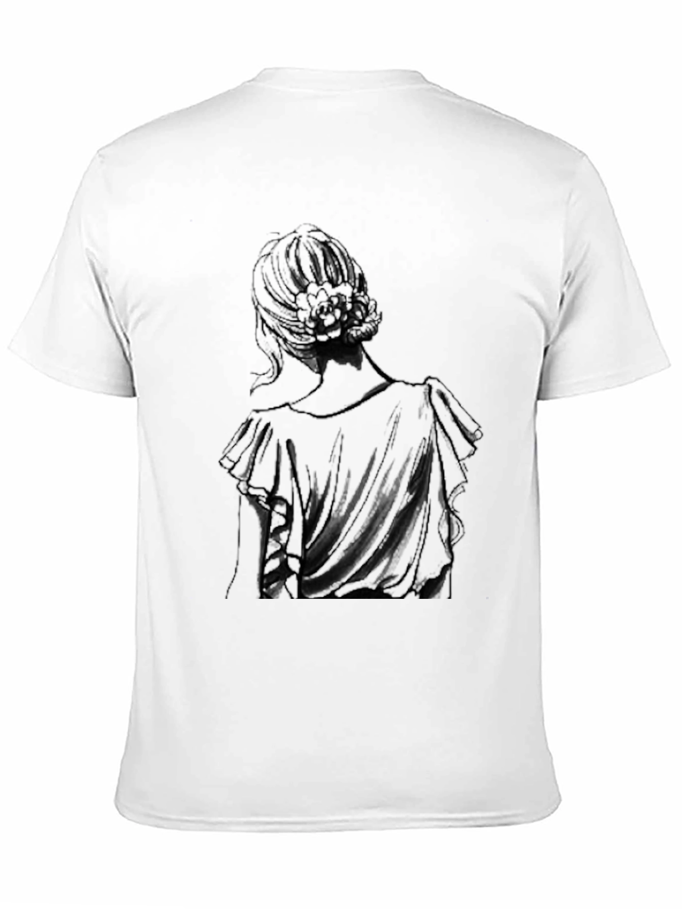 Elegant Woman Back Print Black T-Shirt - 11