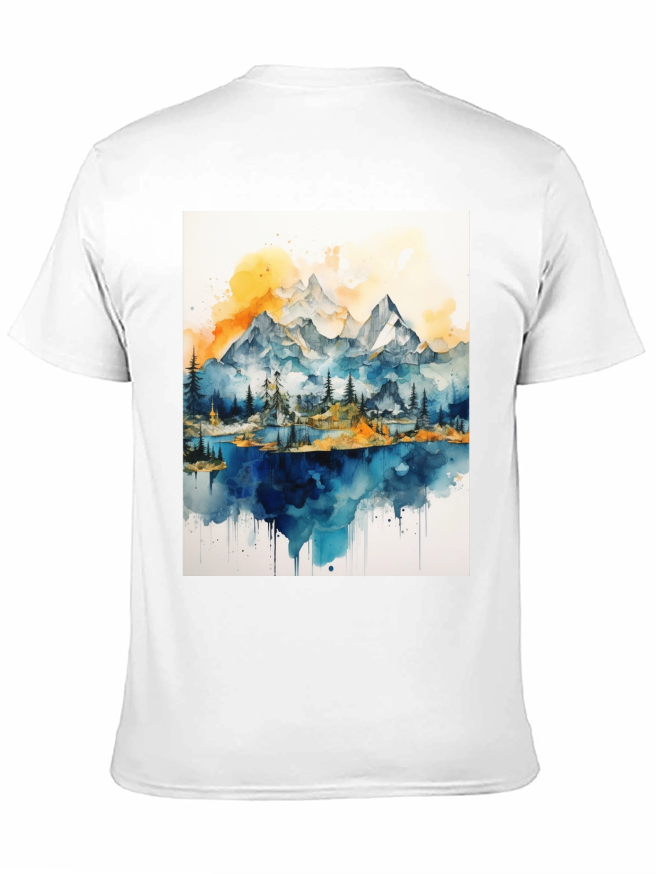 Black Watercolor Mountain Lake Graphic Tee view 11