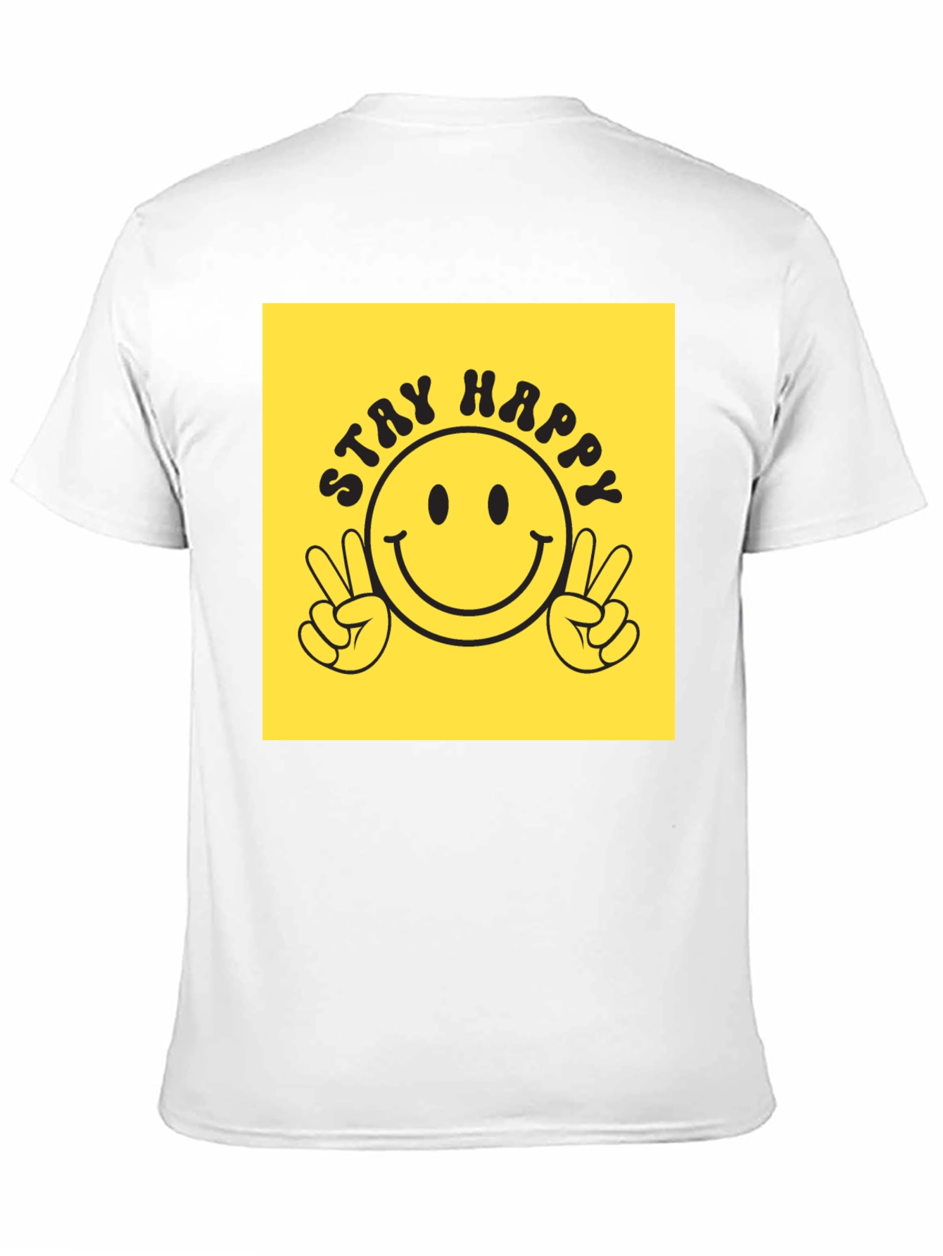 Black Stay Happy Graphic Tee - Retro Smiley Face T-Shirt view 11