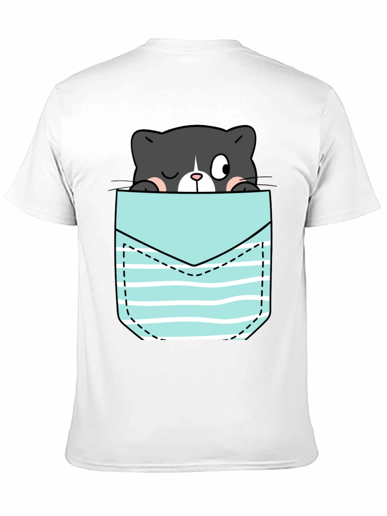 Black Black T-Shirt with Peek-a-Boo Cat Pocket Design view 11