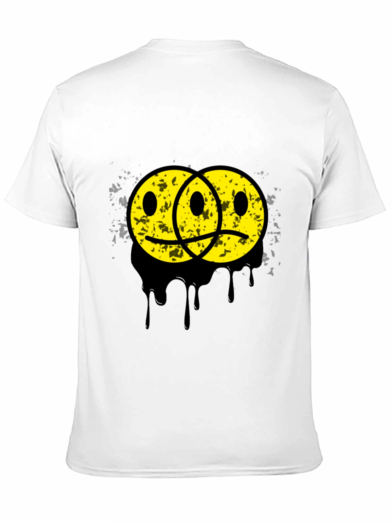 Black Sad Happy Face Graphic Tee - Unisex Black T-Shirt view 11