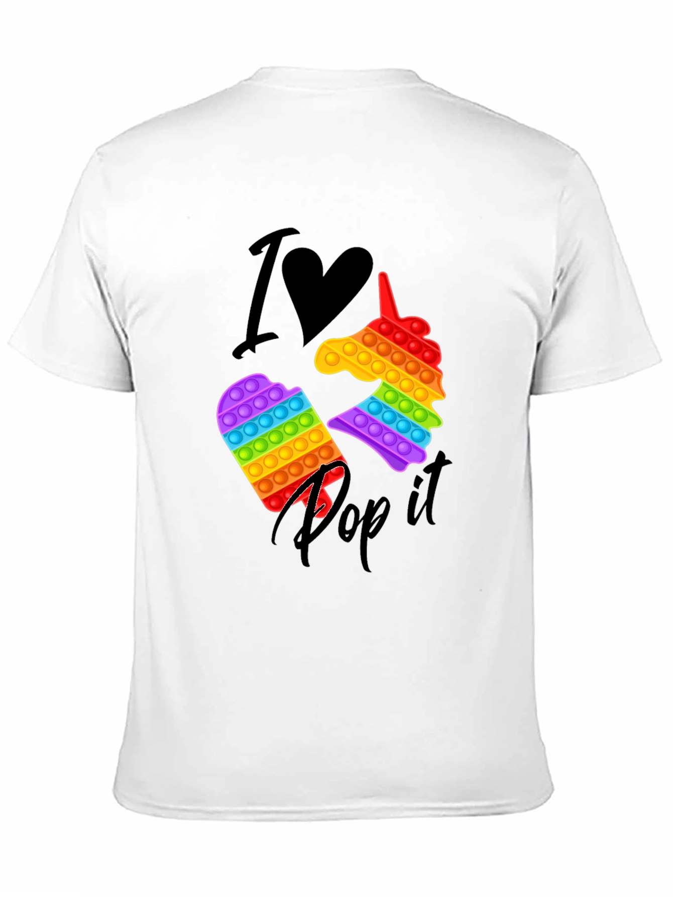 Black I Love Pop It T-Shirt, Unicorn & Square Design view 11