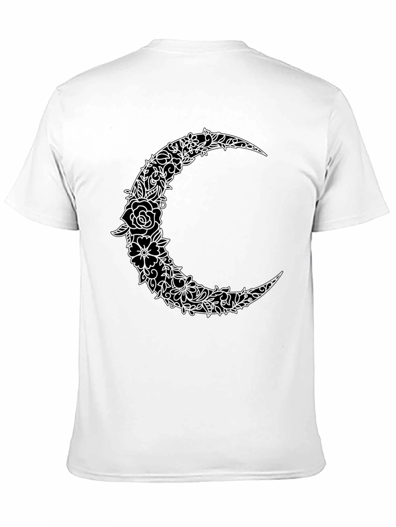Black Floral Crescent Moon Graphic Black T-Shirt view 11