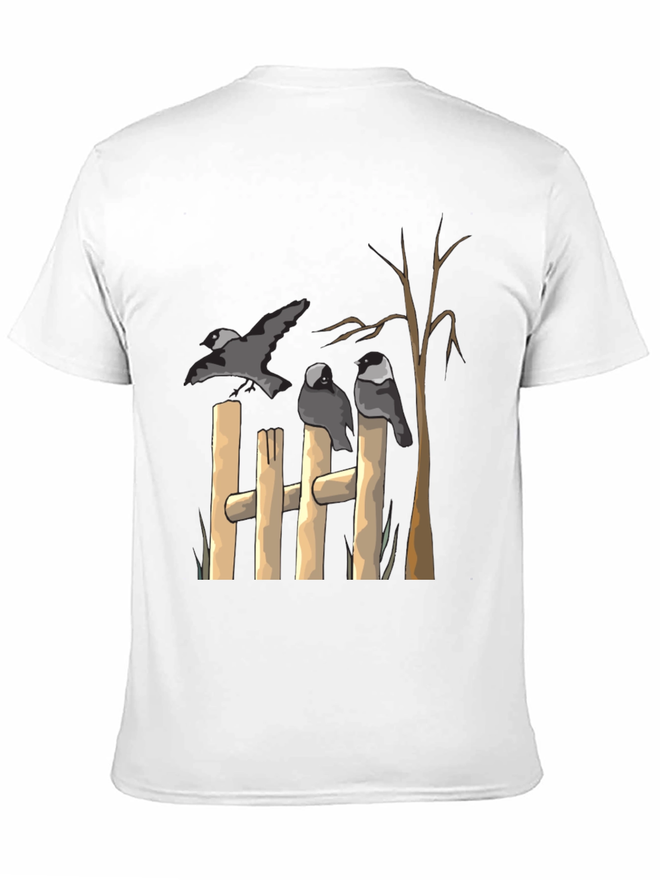 Black Birds on Fence Graphic Black T-Shirt view 11
