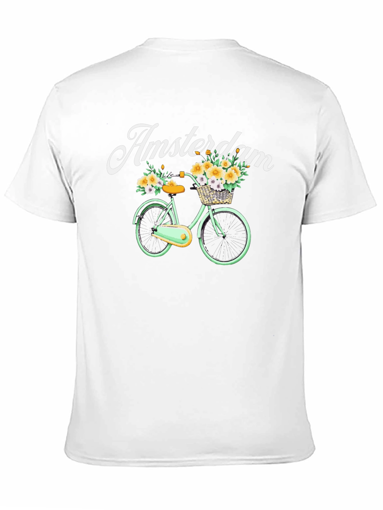 Black Amsterdam Bicycle Graphic Tee - Floral Basket Design view 11