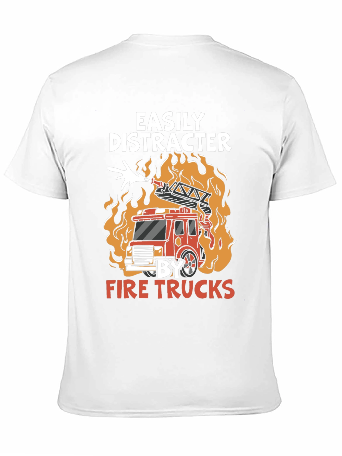 Black Easily Distracted By Fire Trucks T-Shirt view 11